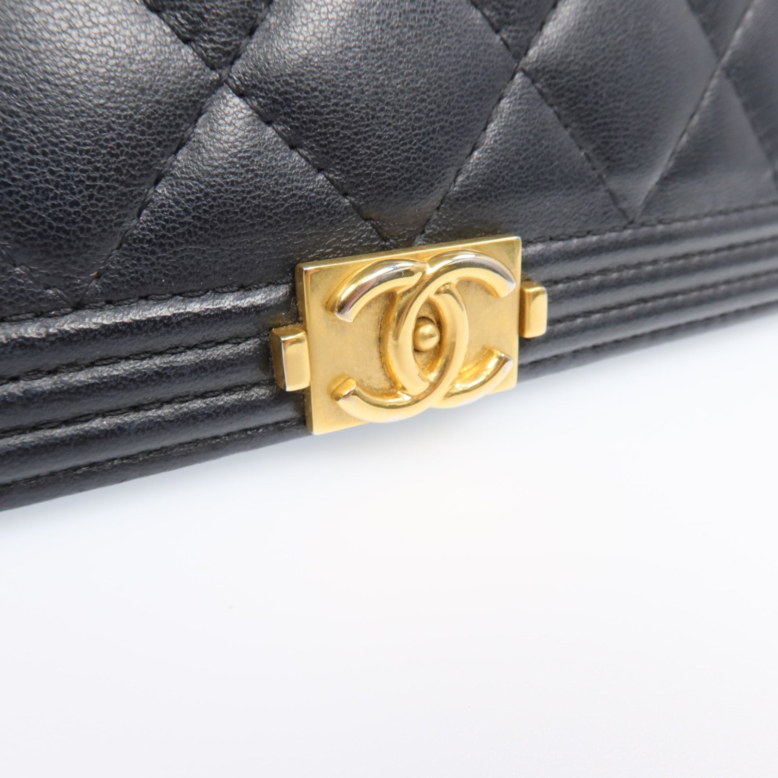 CHANEL 羊皮皮革Boy Long Wallet金扣長錢包