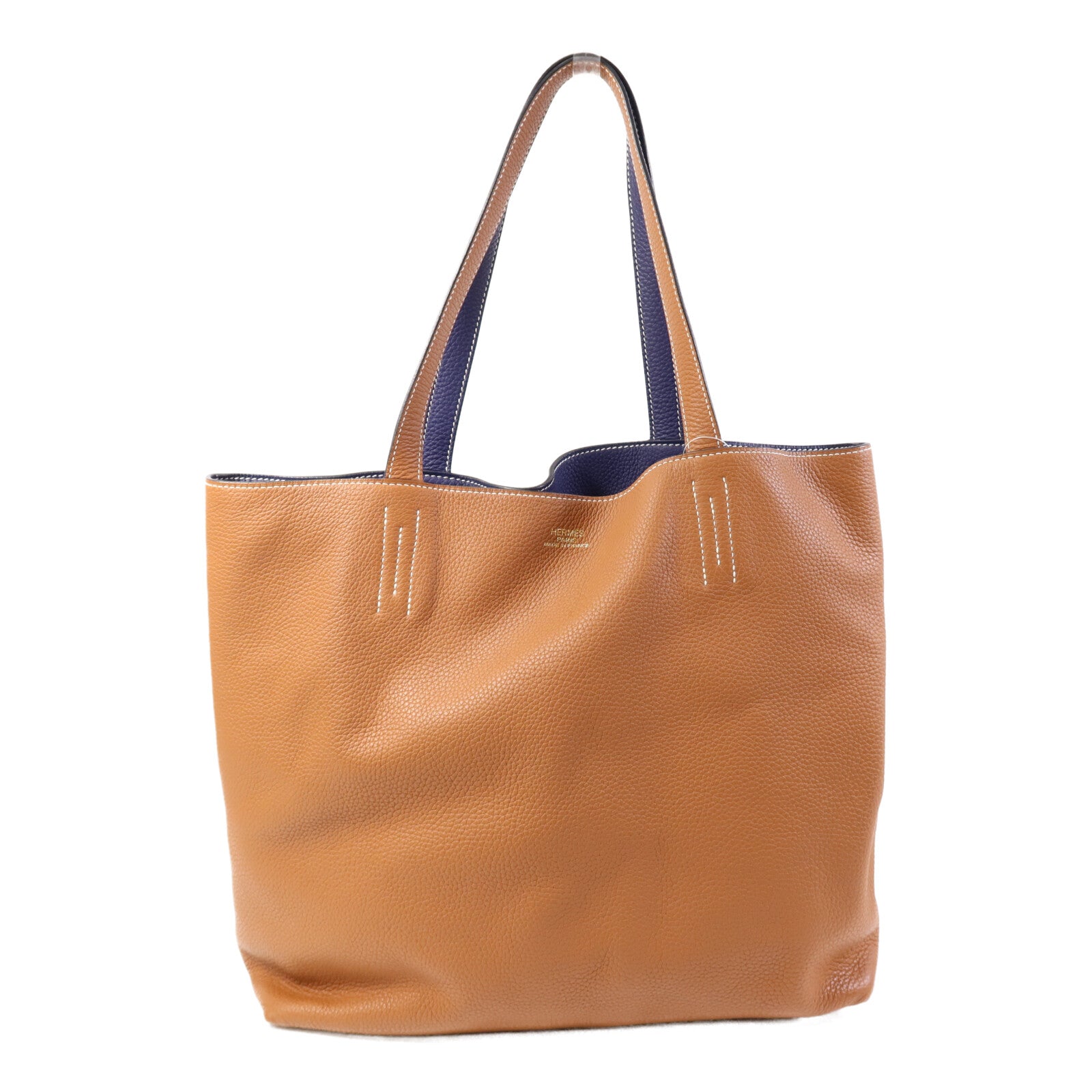 HERMES Clemence皮革Double Sens 45肩背袋/手挽袋Gold/Bleu Encre