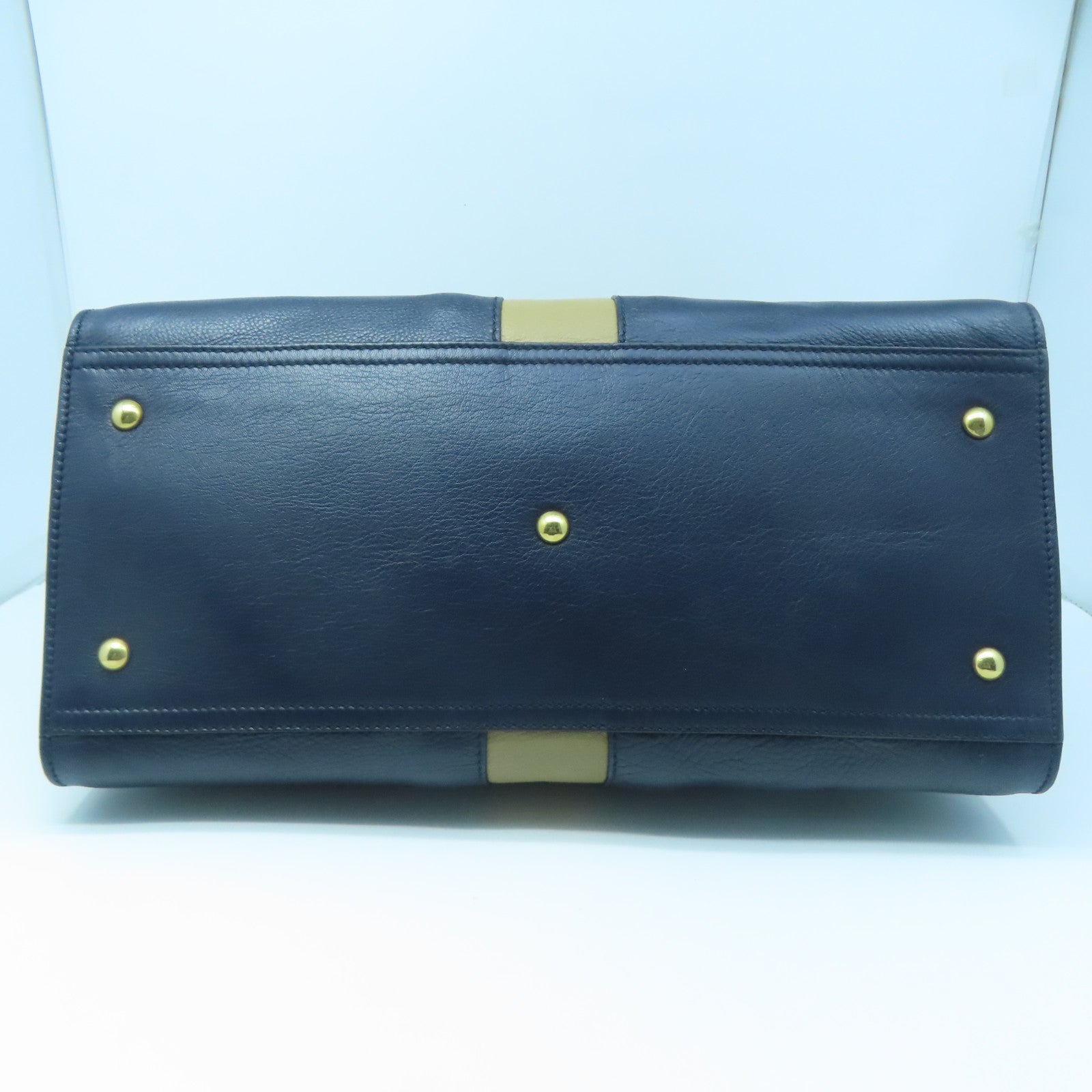 YVES SAINT LAURENT 牛皮皮革Hand Bag金扣手挽袋啡色/深蓝色