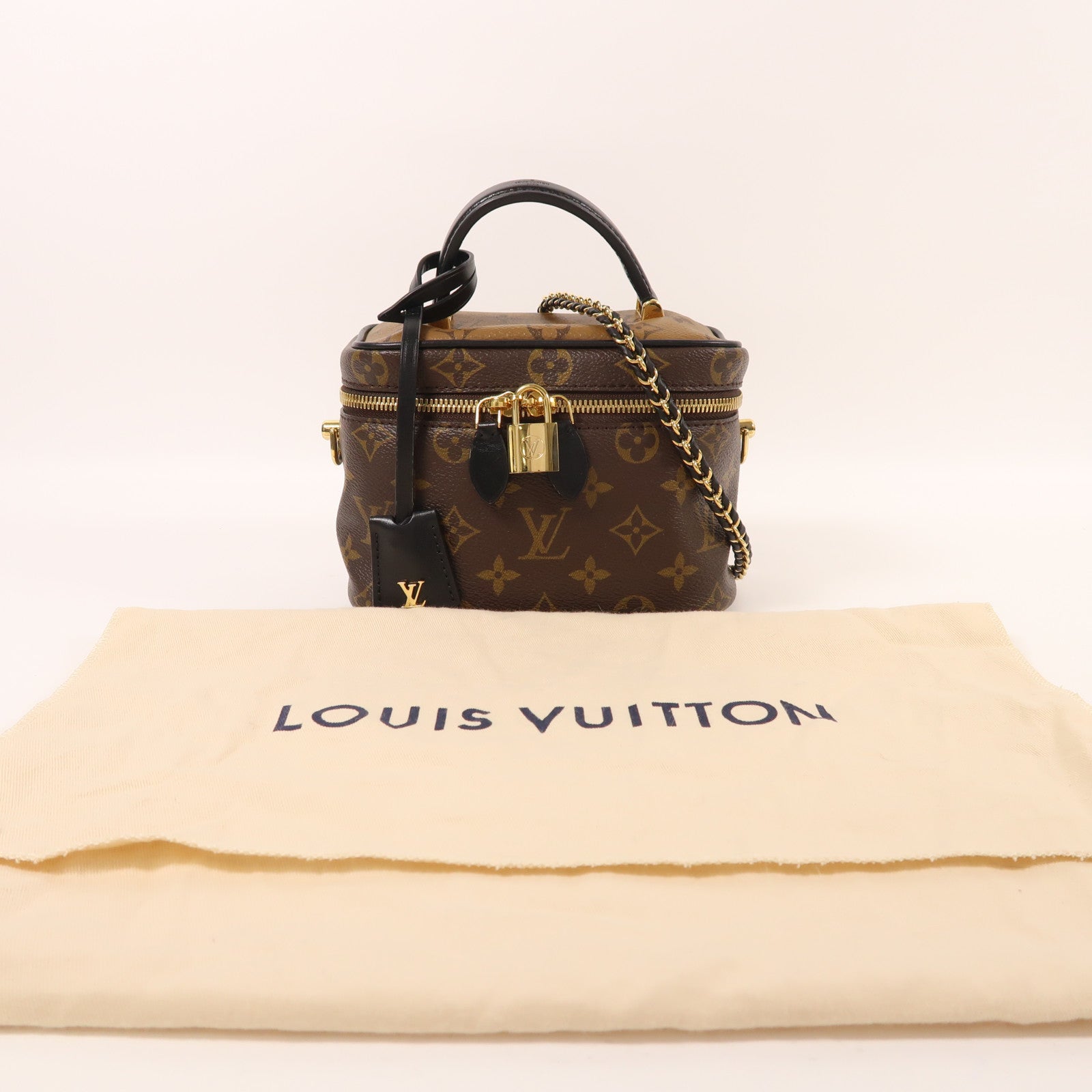 LOUIS VUITTON Monogram Reverse Vanity PM金扣手挽肩背兩用袋棕色