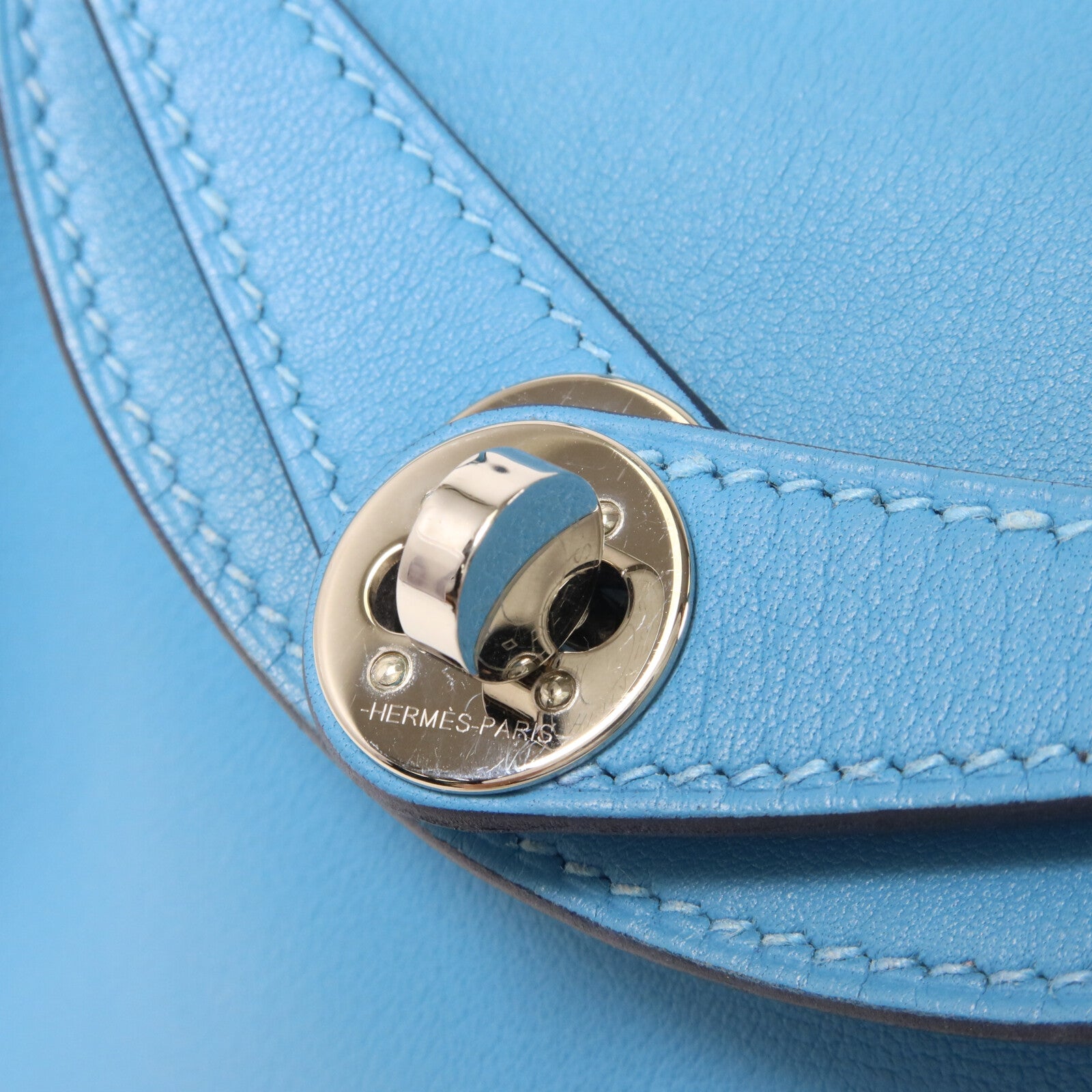 HERMES Swift皮革Mini Lindy金扣手挽肩背兩用袋Bleu Frida