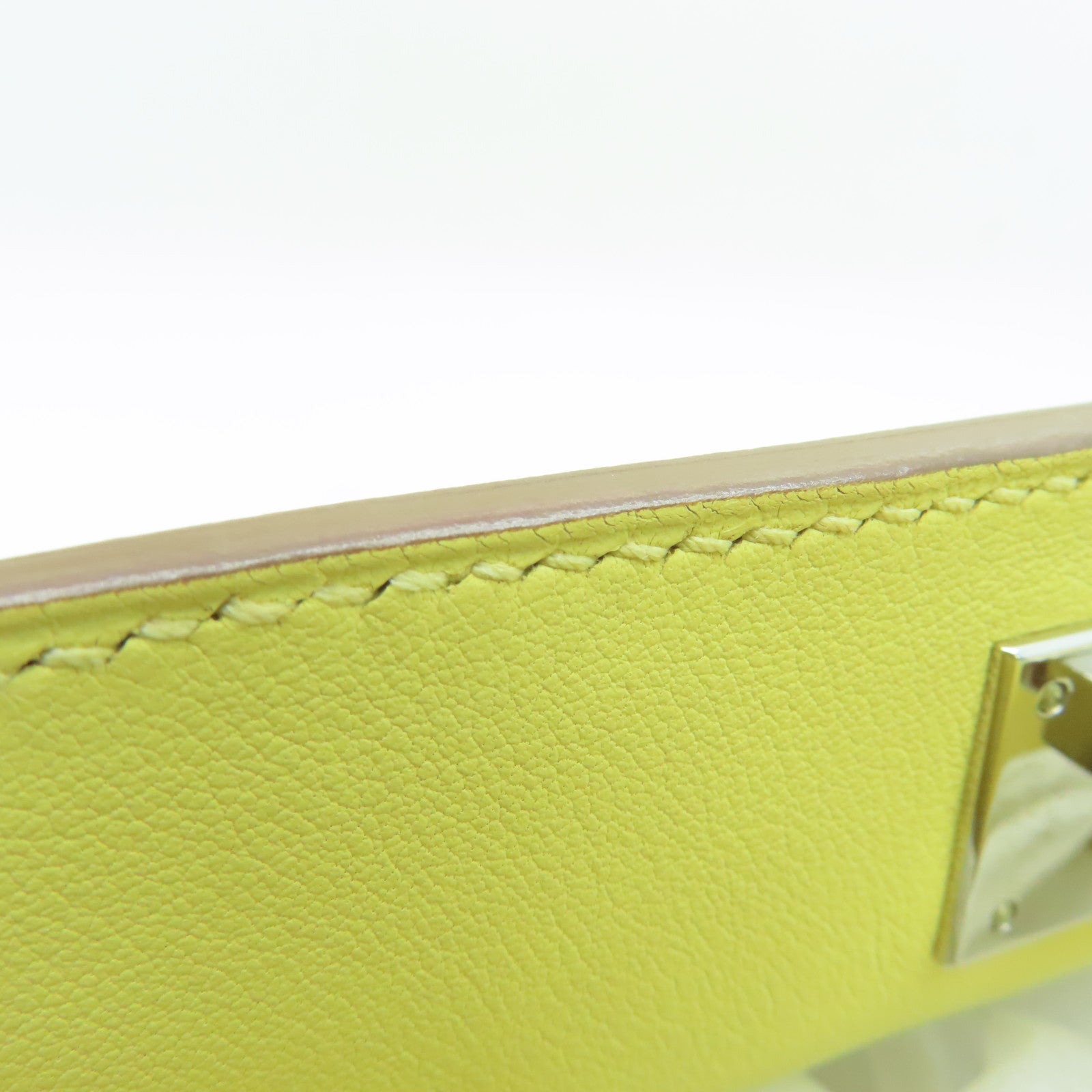 HERMES Swift Leather Tool Box 20 Silver Buckle Handle Shoulder Bag Jaune Poussin Yellow