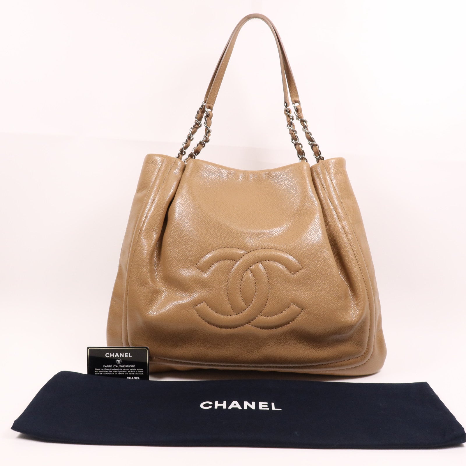CHANEL 牛皮皮革Timeless Pleated Chain Tote銀扣肩背袋