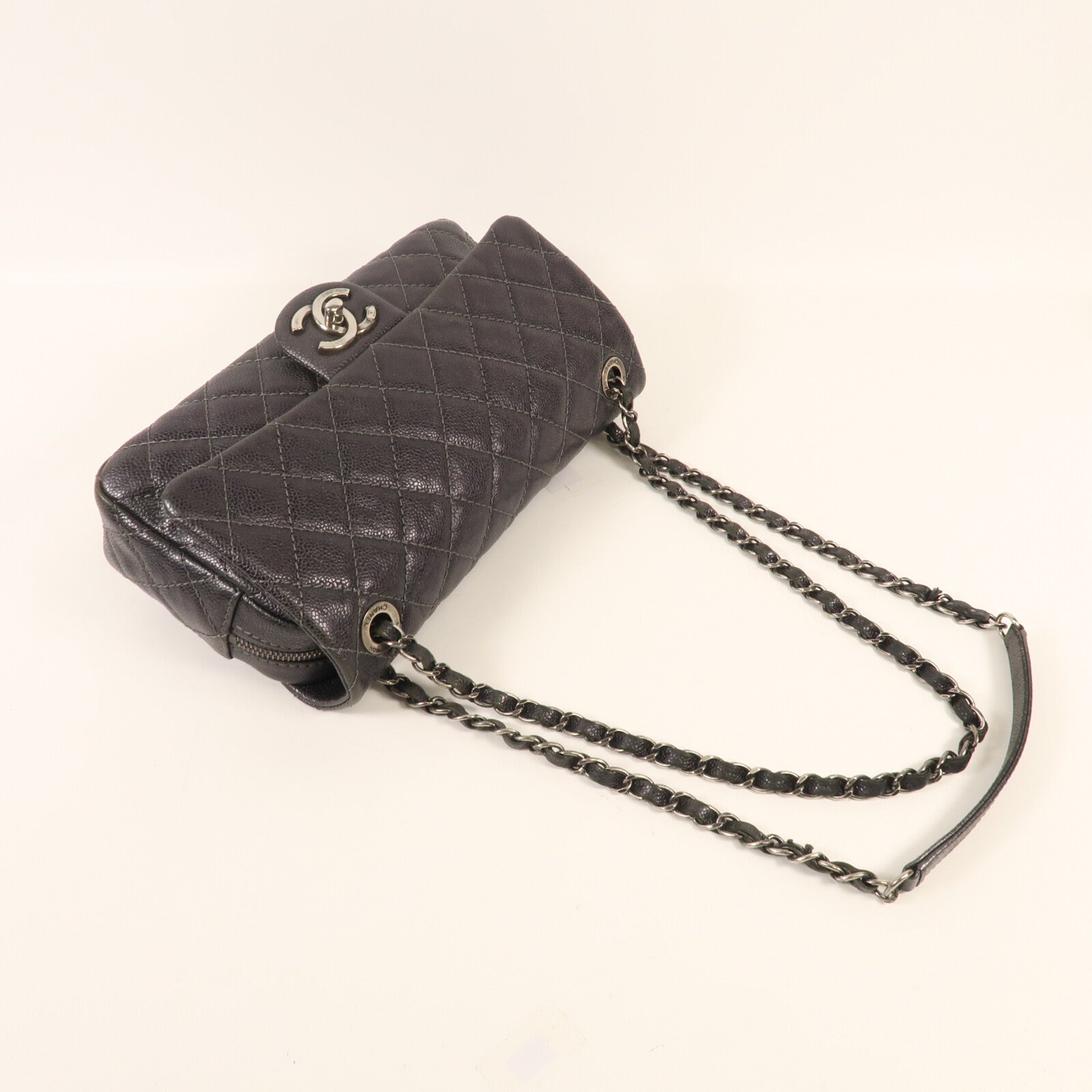 CHANEL 牛皮皮革Shoulder Bag銀扣鏈帶肩背袋