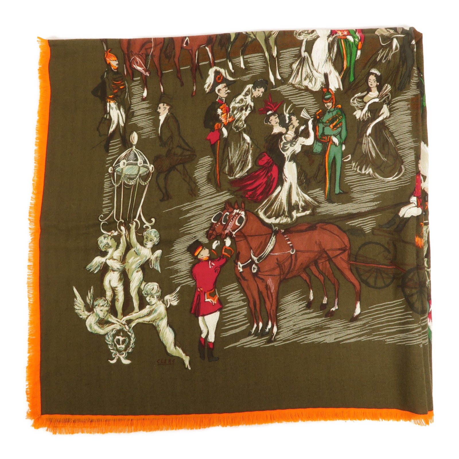 HERMES 絲質/羊絨Soiree De Gala Scarf 90x90絲巾