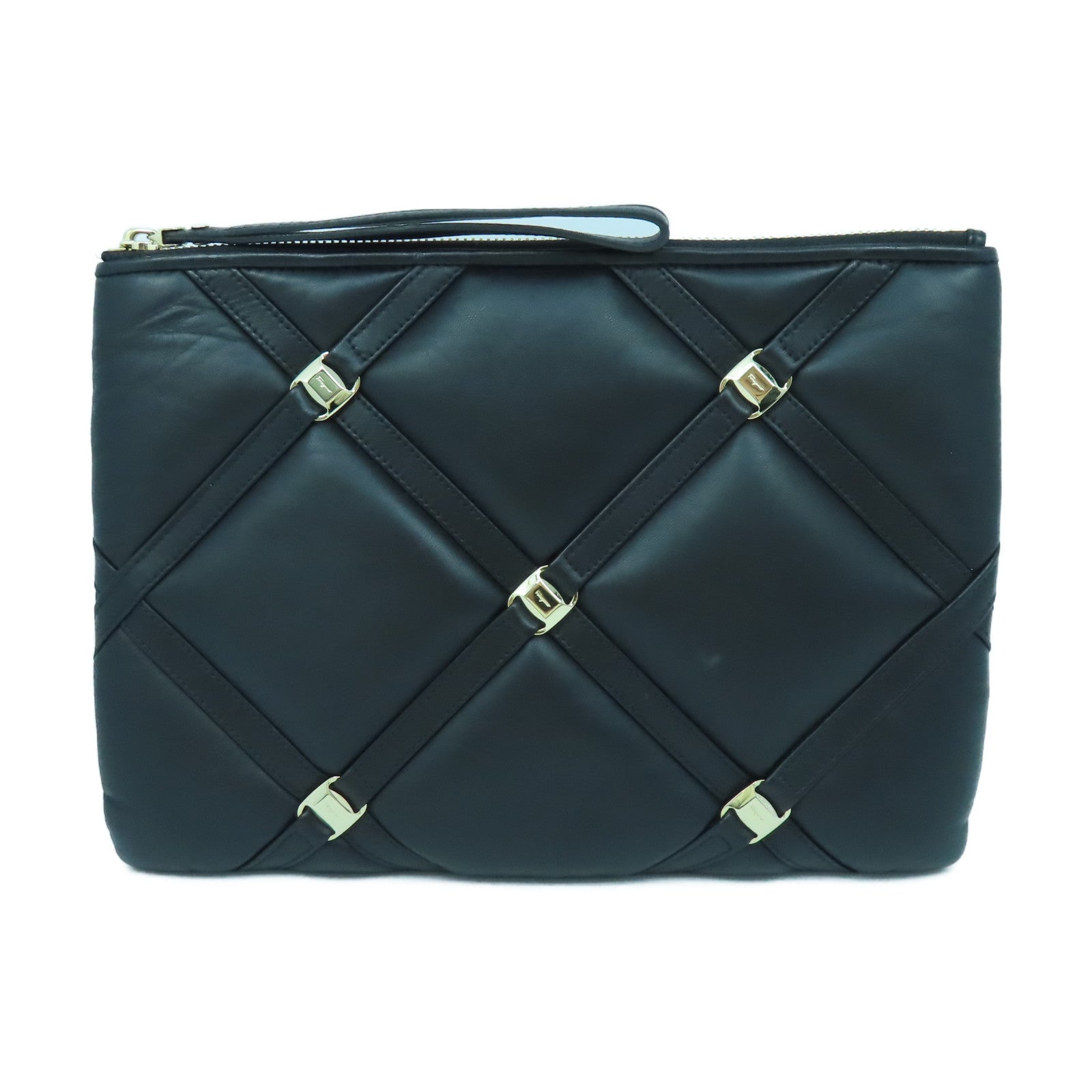 Salvatore Ferragamo 【激減優惠】牛皮皮革Clutch Bag金扣手拿包黑色