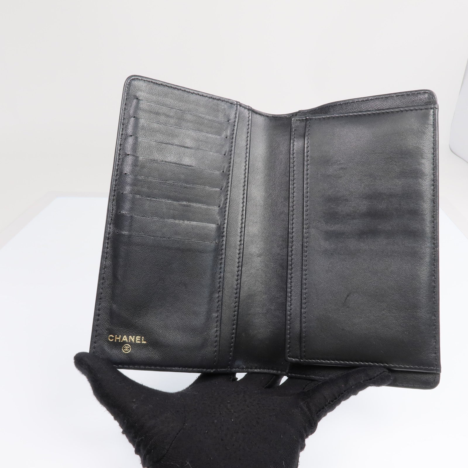 CHANEL 羊皮皮革Boy Long Wallet金扣長錢包