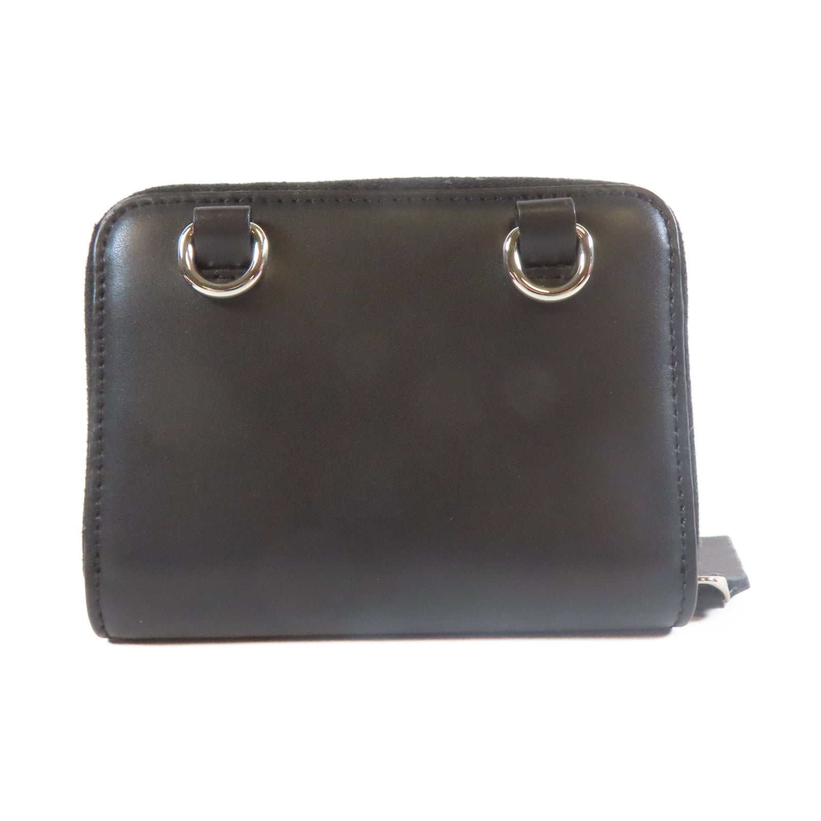 Valentino 牛皮皮革Wallet With Strap銀扣錢包黑色