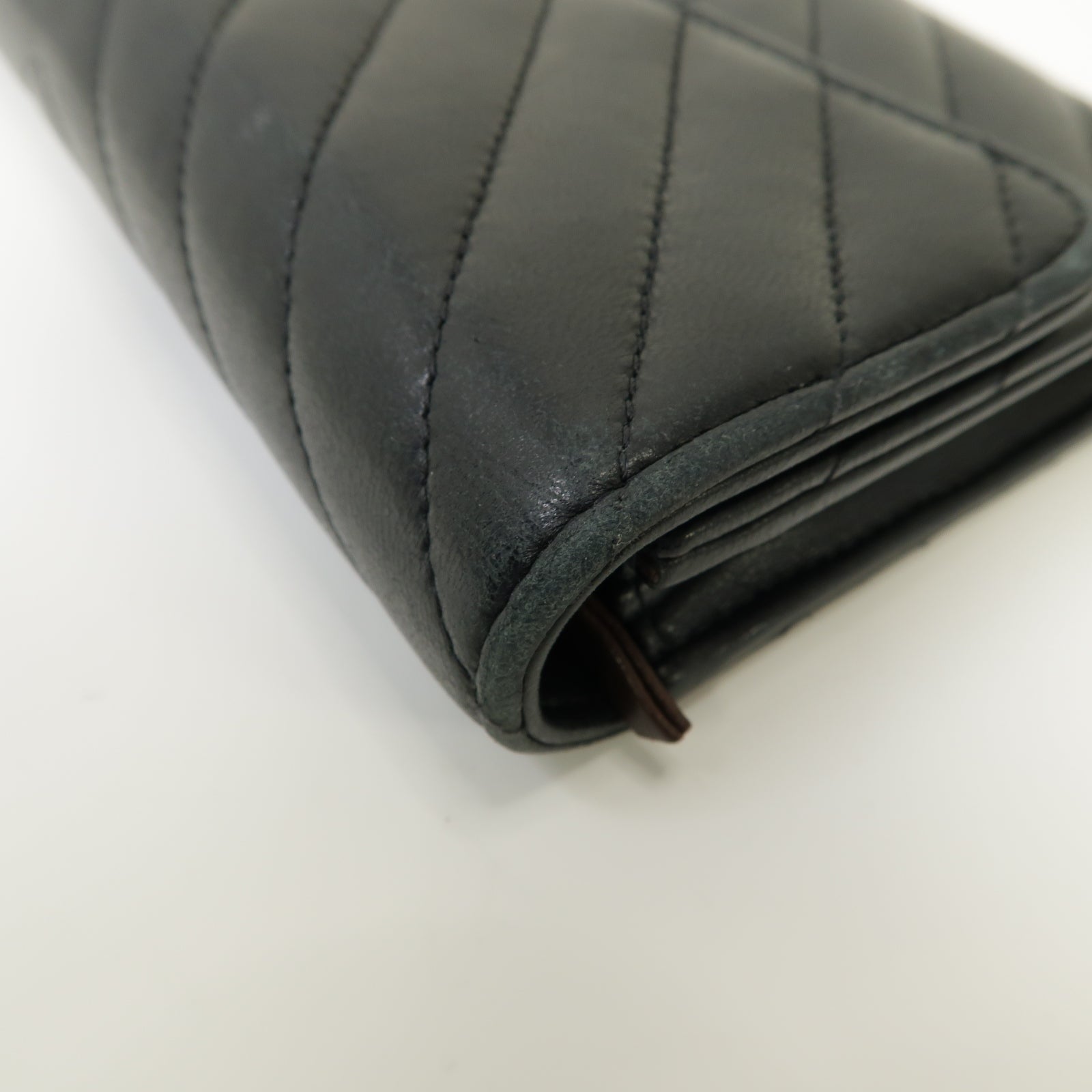 CHANEL 斜紋羊皮皮革Long Wallet銀扣長錢包黒色