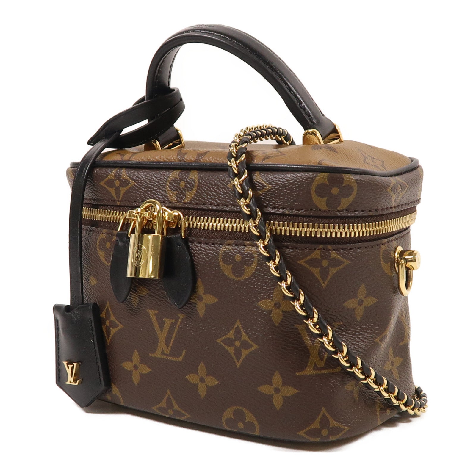 LOUIS VUITTON Monogram Reverse Vanity PM金扣手挽肩背兩用袋棕色