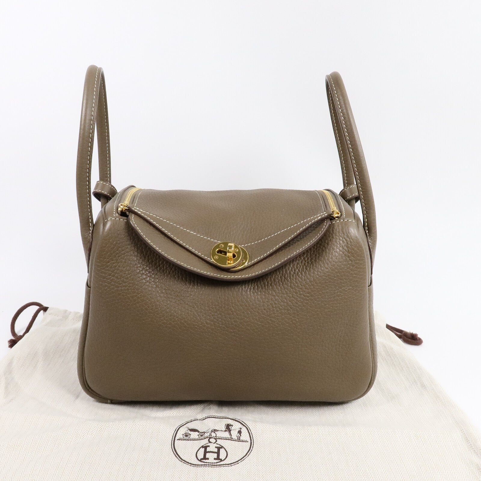 HERMES Clemence皮革Lindy 26手挽肩背兩用袋Etoupe
