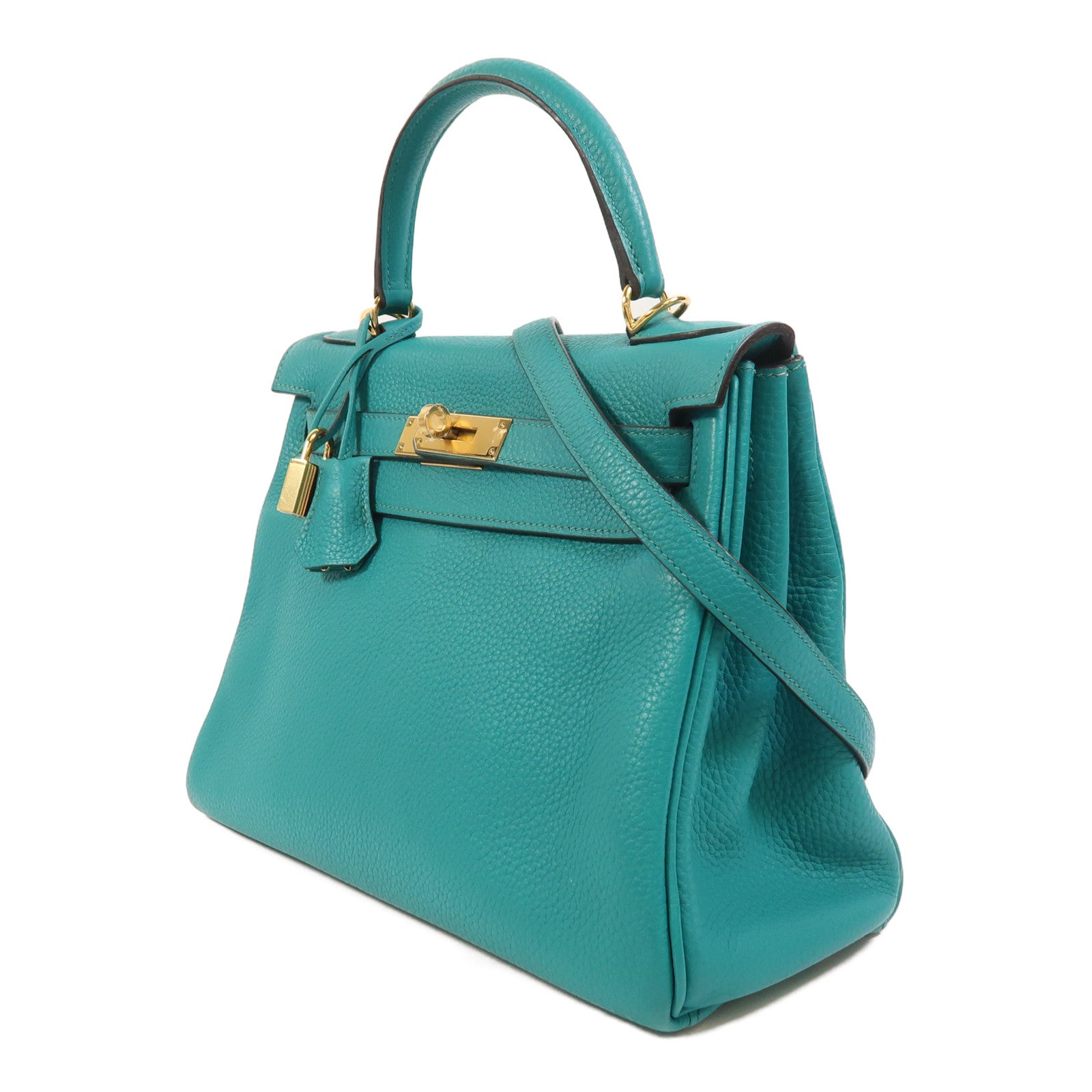 HERMES Togo皮革Kelly 28金扣手挽肩背兩用袋Bleu Paon