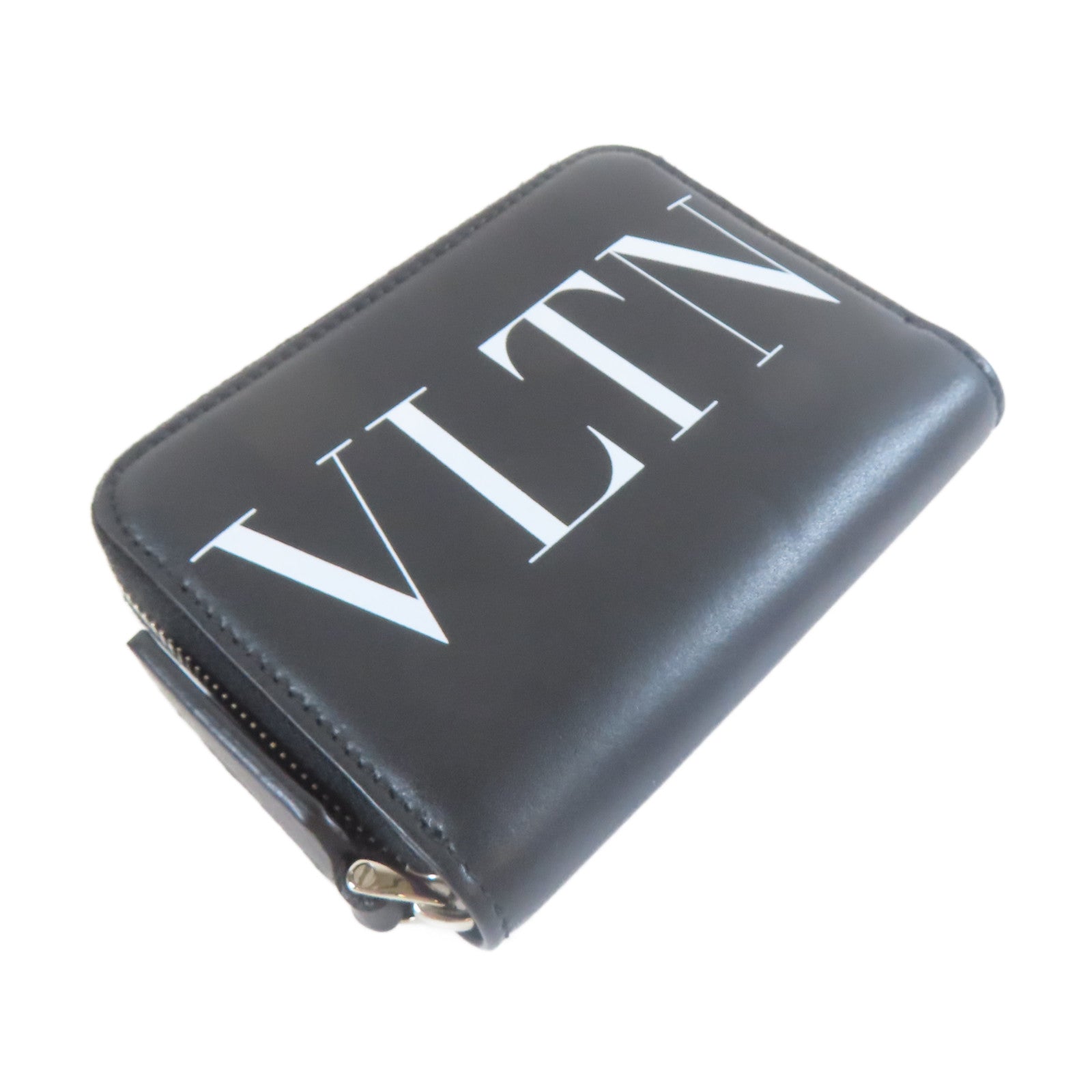 Valentino 牛皮皮革Wallet With Strap銀扣錢包黑色