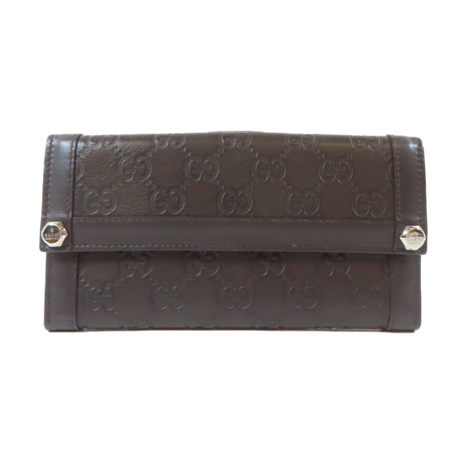 GUCCI 【激減優惠】牛皮皮革Long Wallet啪鈕長錢包啡色