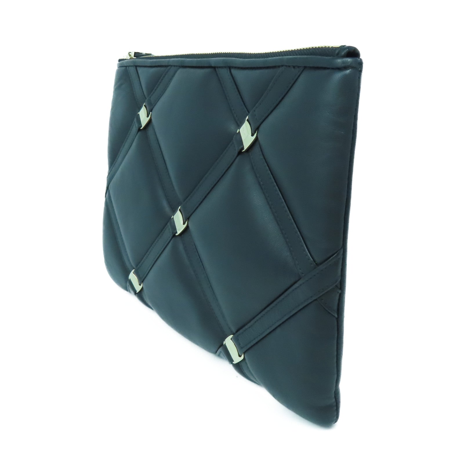 Salvatore Ferragamo 【激減優惠】牛皮皮革Clutch Bag金扣手拿包黑色