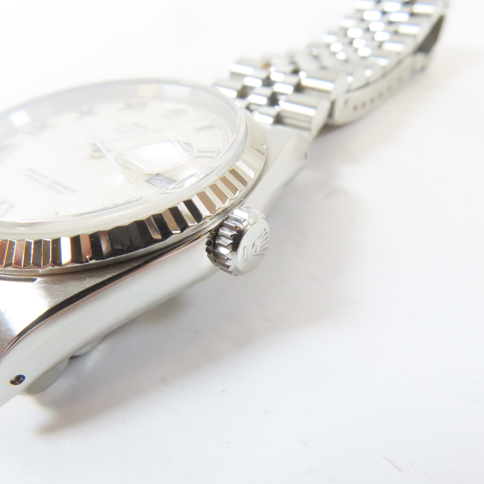 ROLEX Datejust 18K白金/不鏽鋼手錶自動機芯白色#19.5cm