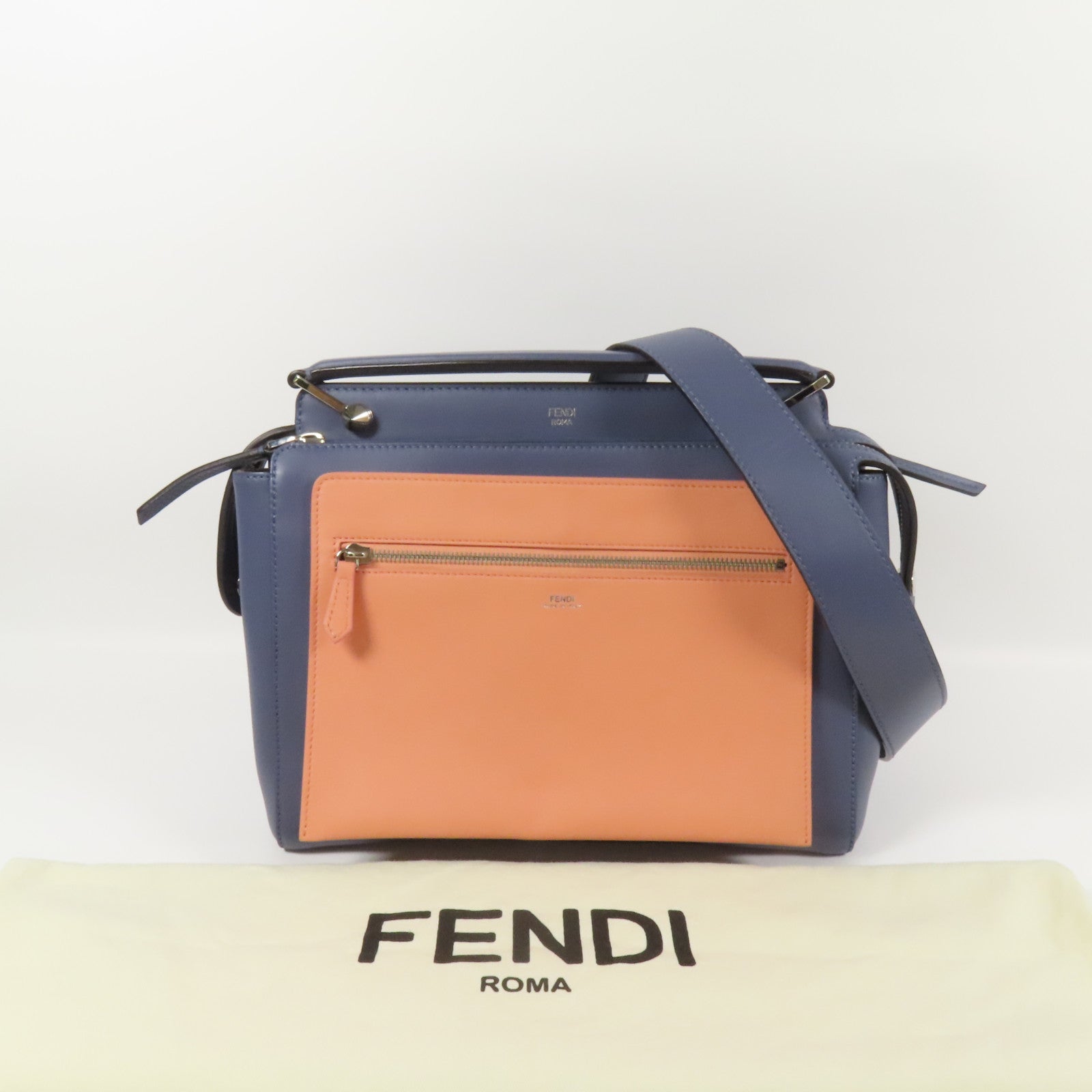 FENDI 牛皮皮革Dotcom銀扣手挽肩背兩用袋