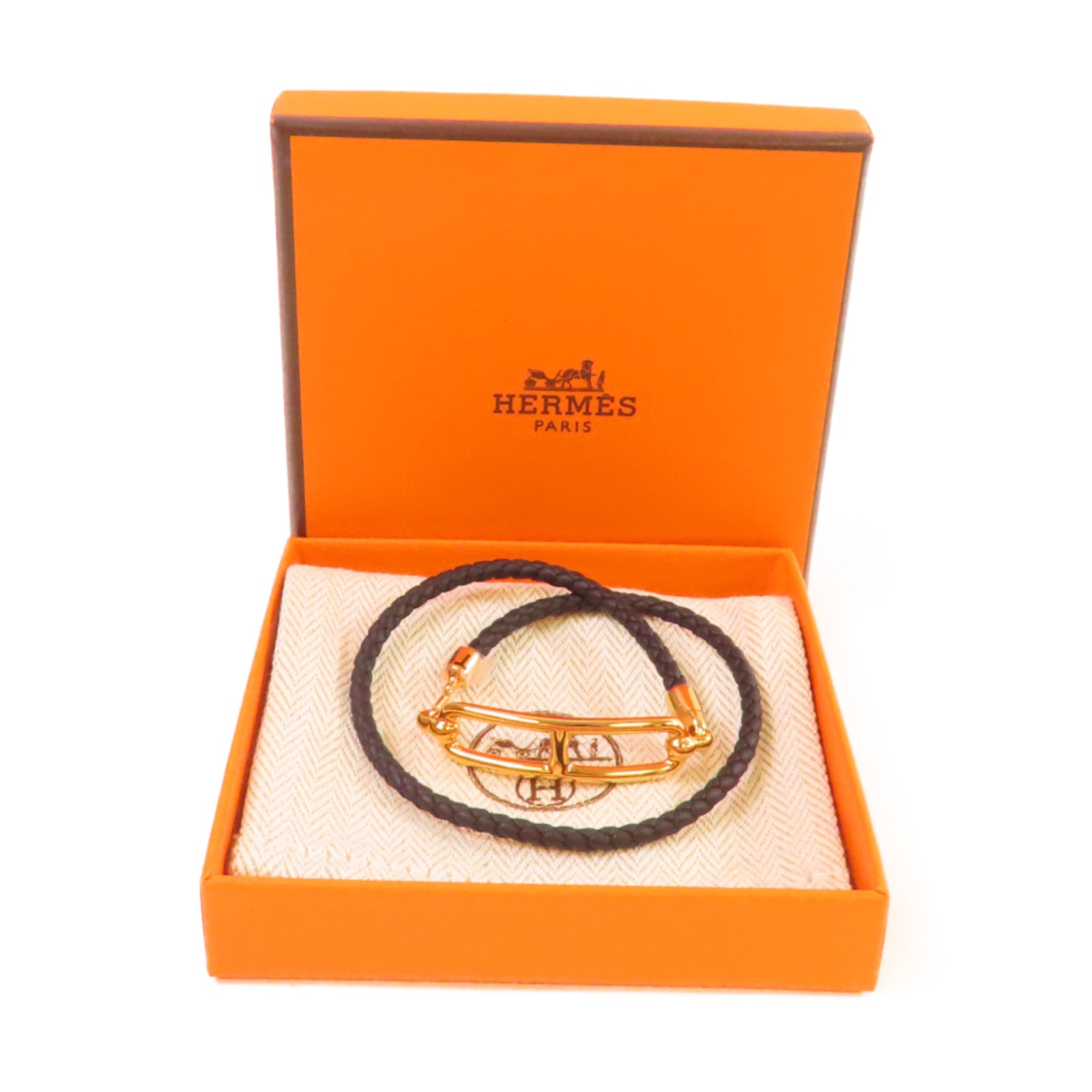 HERMES 鍍金/Swift皮革Roulis Double Tour T1 Bracelet 手鏈黑色