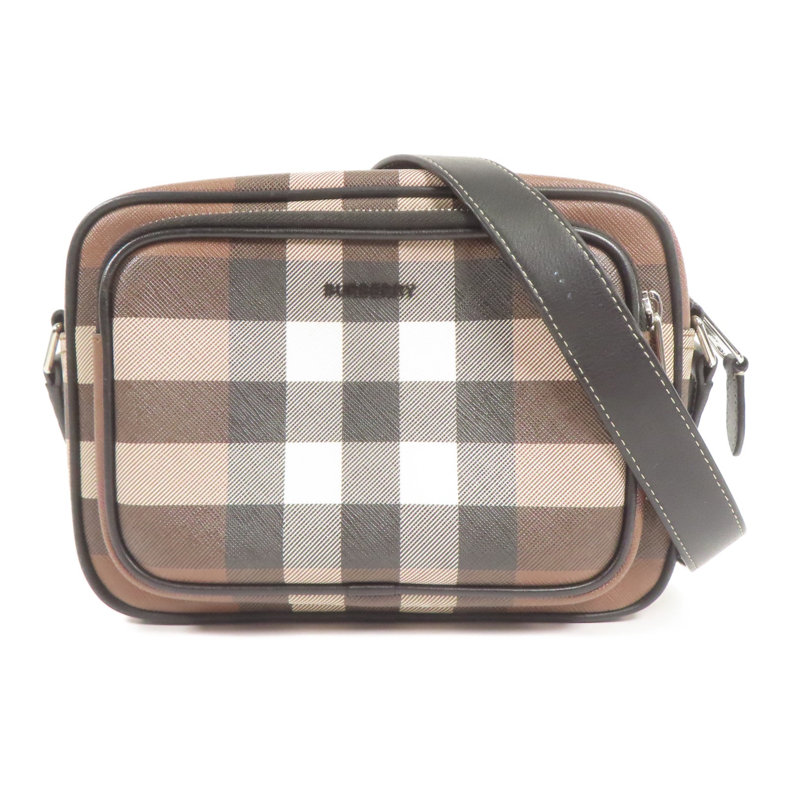 BURBERRY 塗層帆布Shoulder Bag銀扣肩背袋