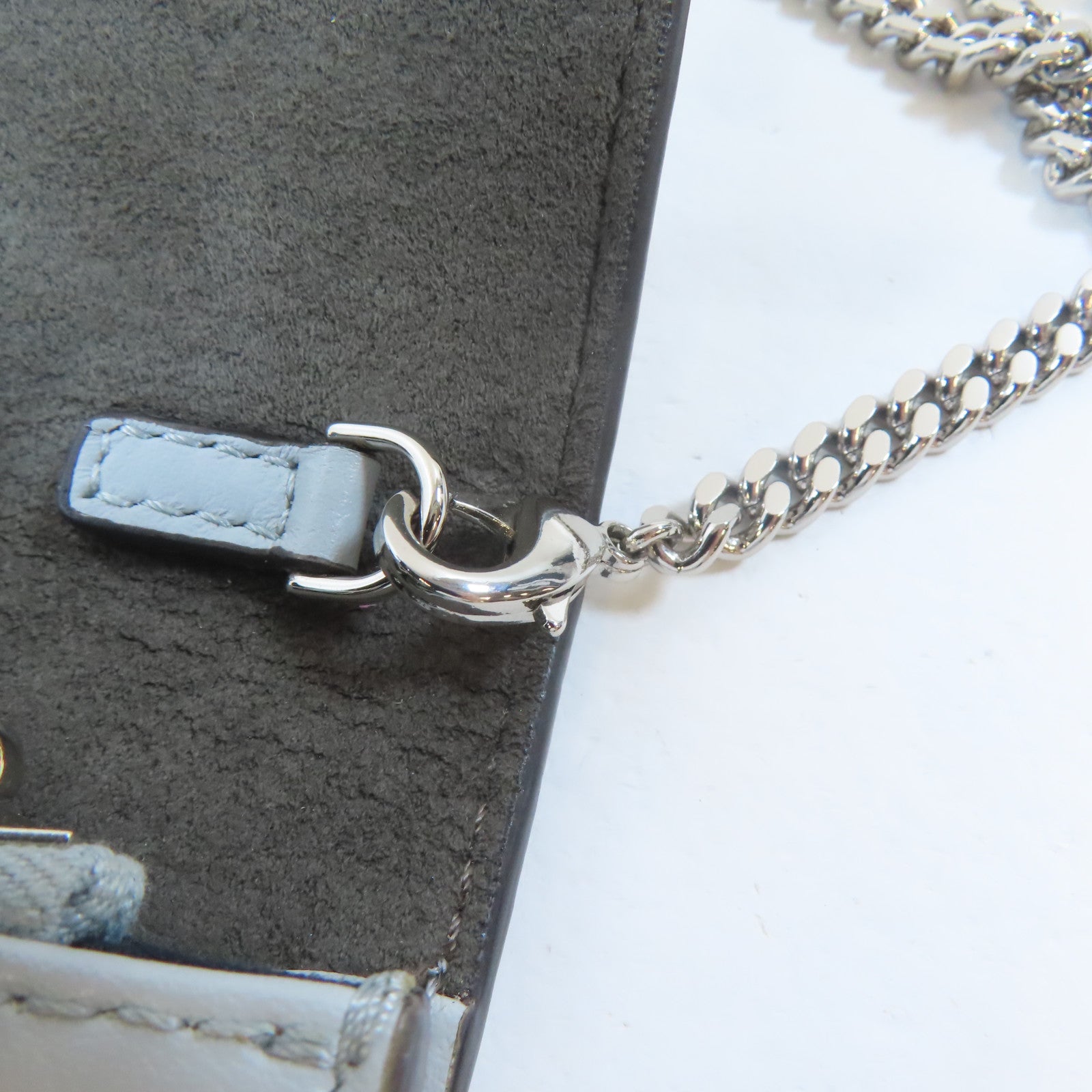 FENDI (PRICE DOWN) "Fun Fair" Studded Logo Chain Shoulder Bag 8M0346 Calfskin Light Blue