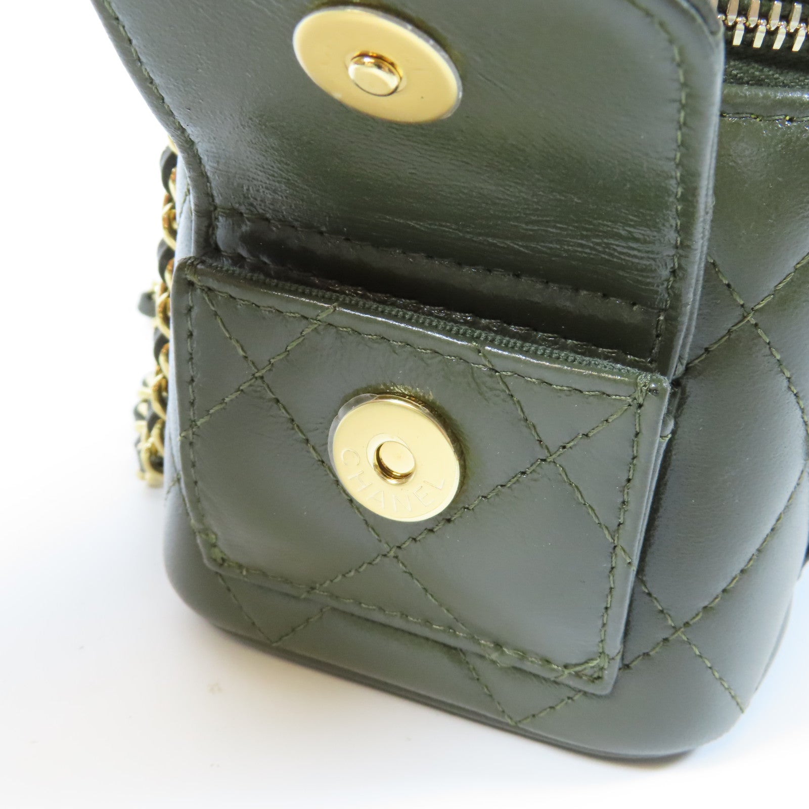 CHANEL 【激減優惠】菱格牛皮皮革Chain Shoulder Bag金扣鏈帶肩背袋綠色