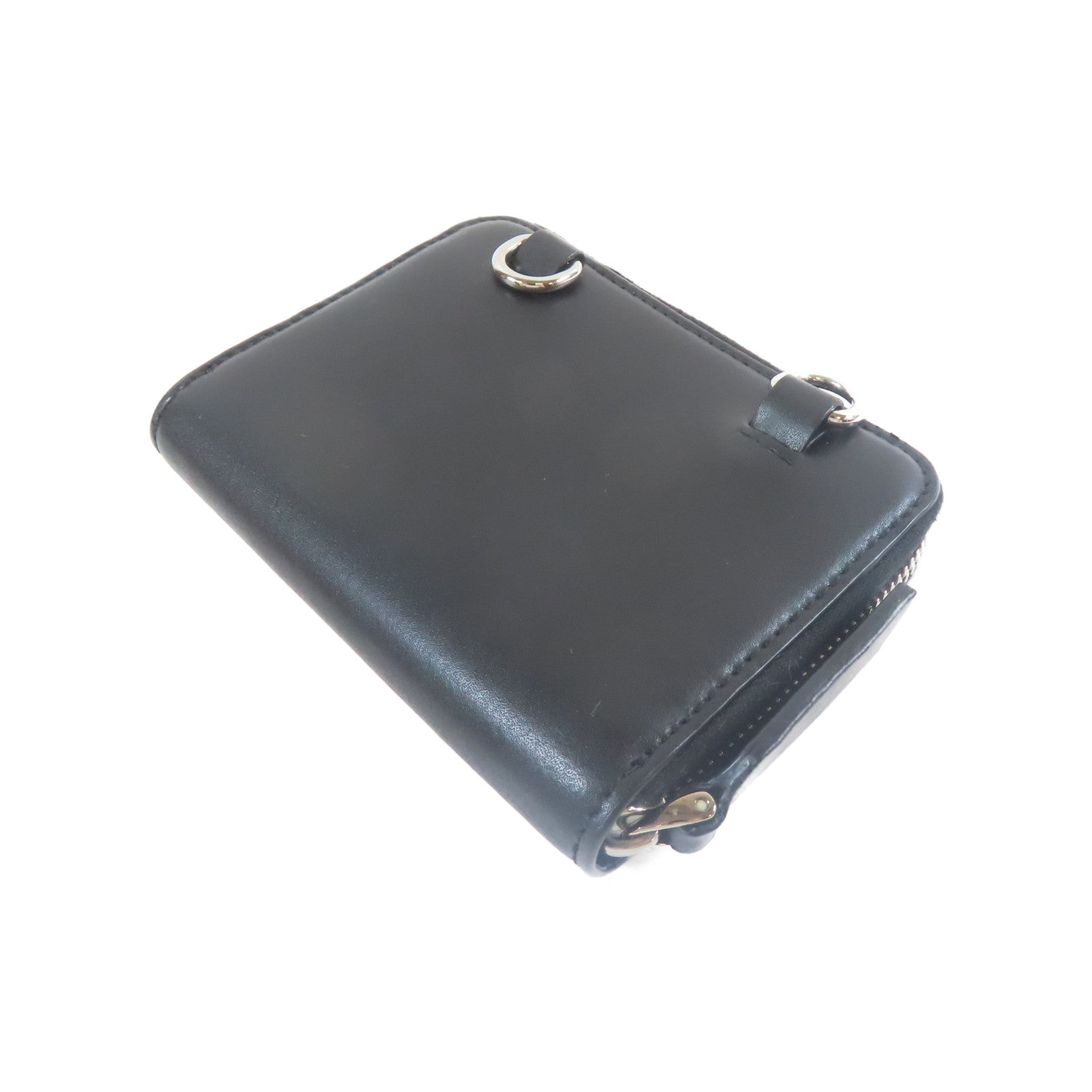 Valentino 牛皮皮革Wallet With Strap銀扣錢包黑色