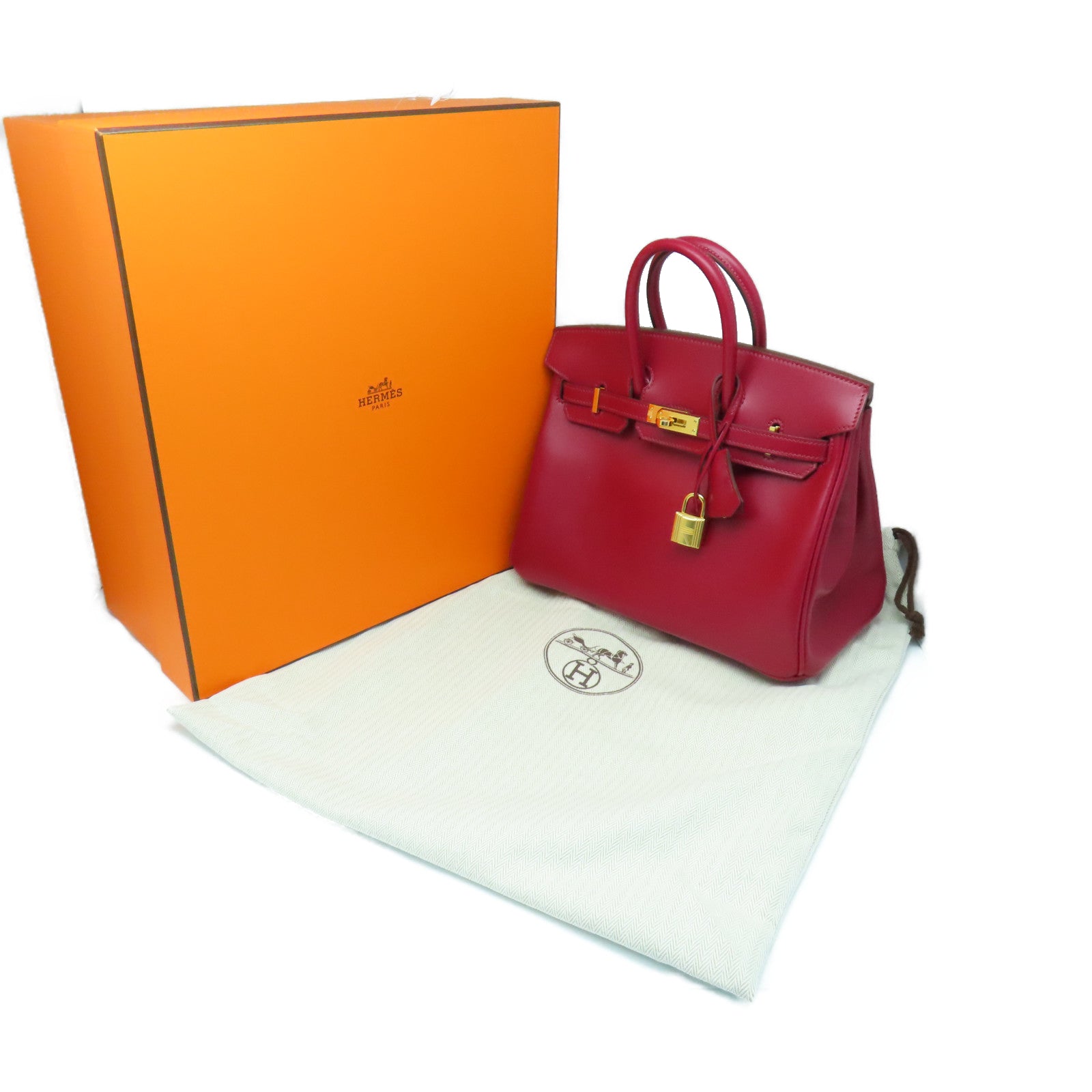 HERMES 【清倉大減價】Tadelakt Birkin 25金扣手挽袋寶石紅色