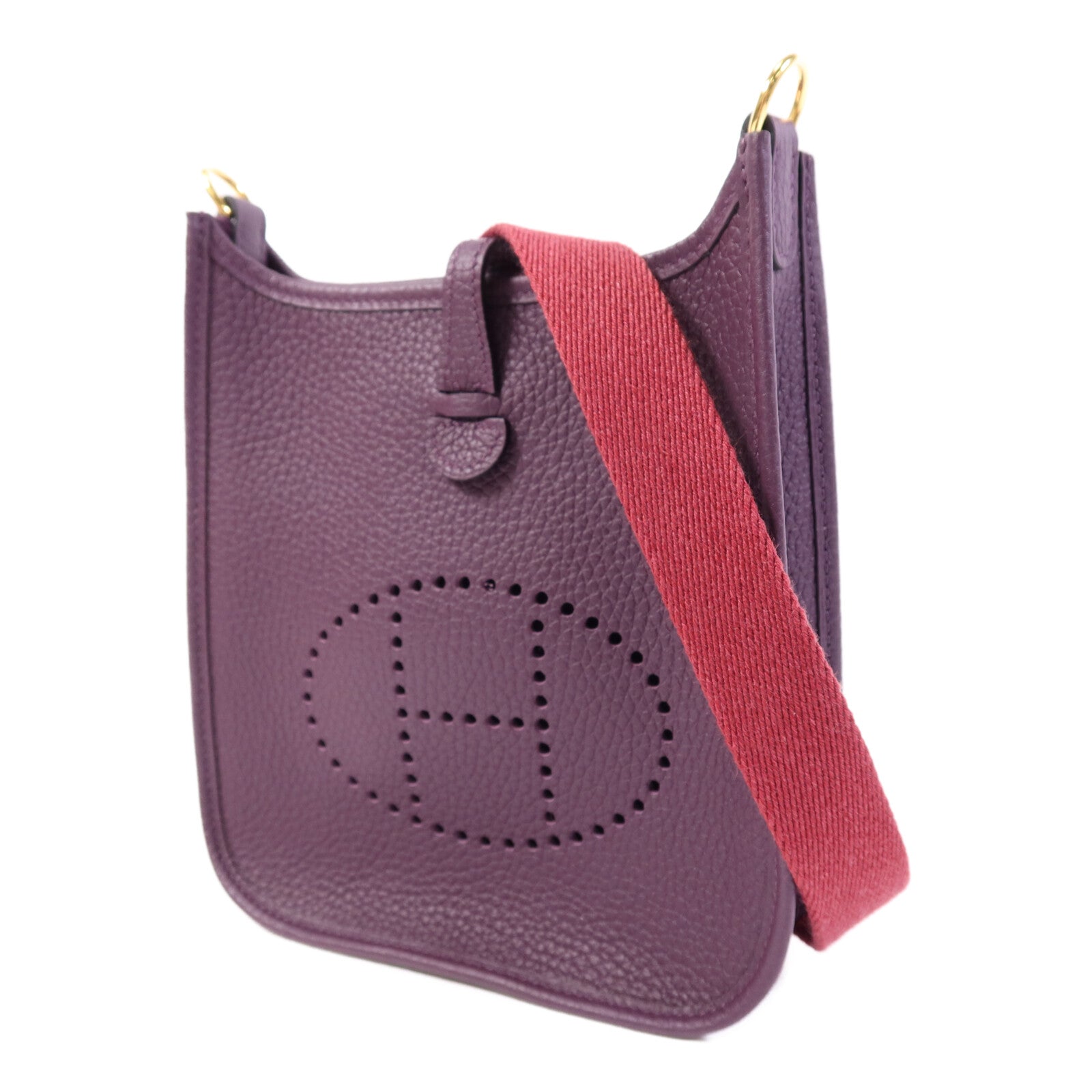 HERMES Clemence皮革Evelyne TPM金扣肩背袋Cassis/Rouge Grenat