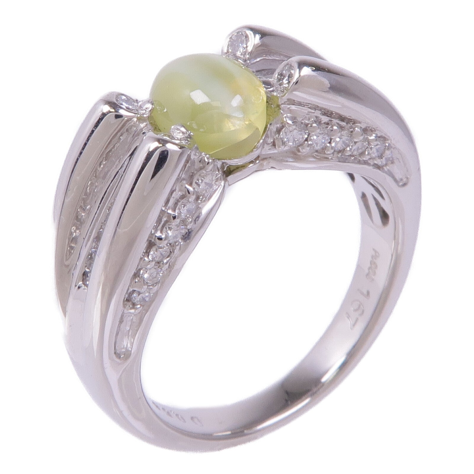 JEWELRY PT900鉑金Cat's Eye Diamond Ring貓眼石/鑽石戒指US#6.25