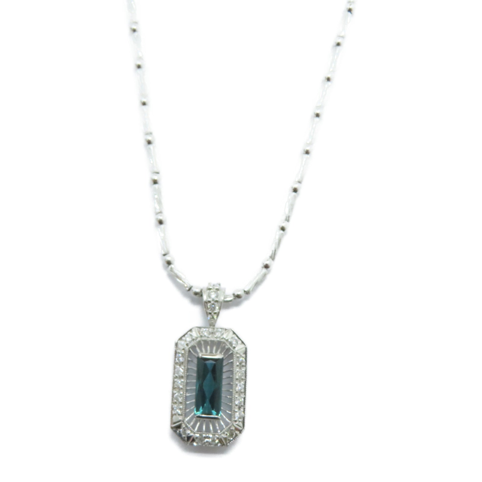 JEWELRY PT900鉑金/18K白金Tourmaline Necklace 1.04ct碧壐/0.28ct鑽石項鏈
