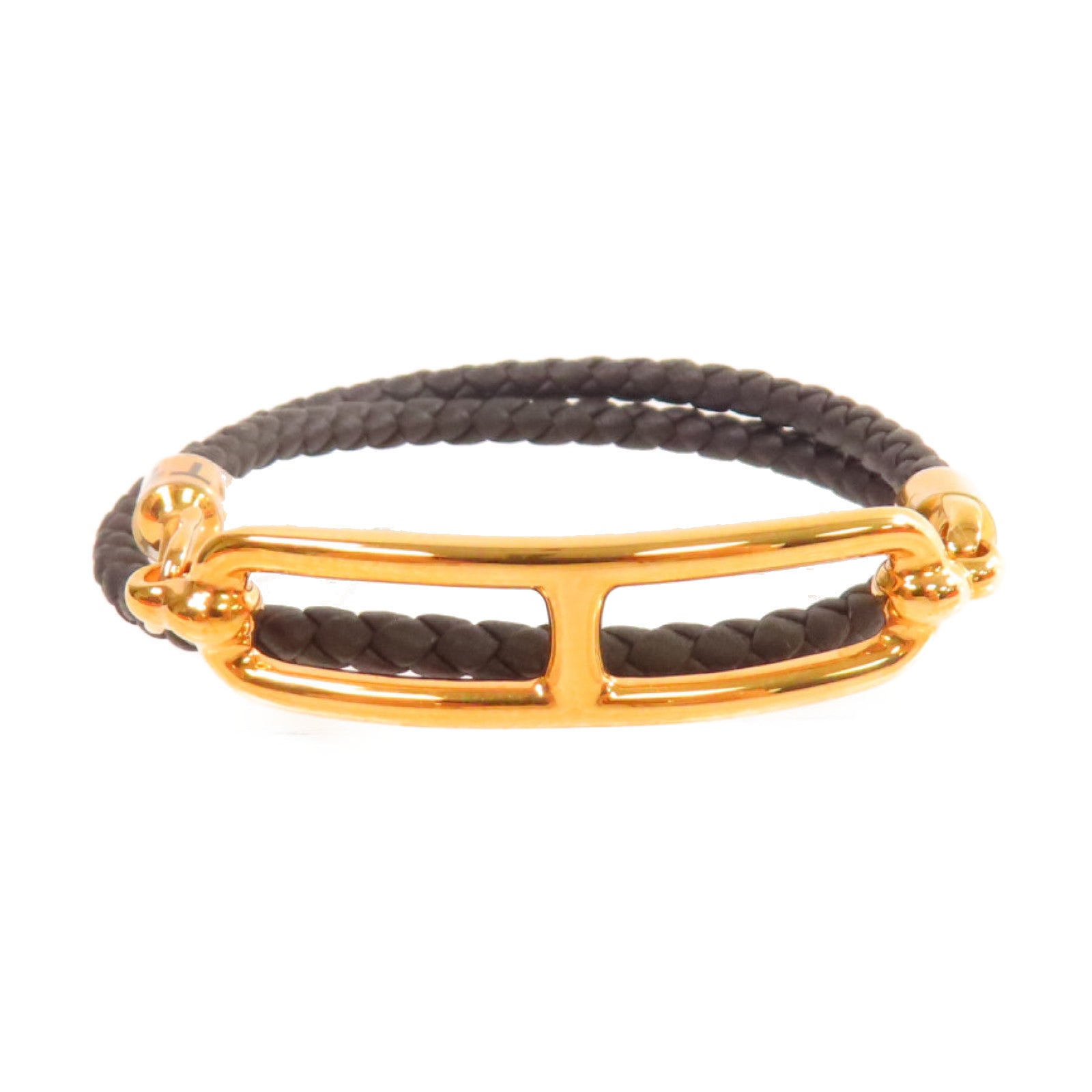 HERMES 鍍金/Swift皮革Roulis Double Tour T1 Bracelet 手鏈黑色