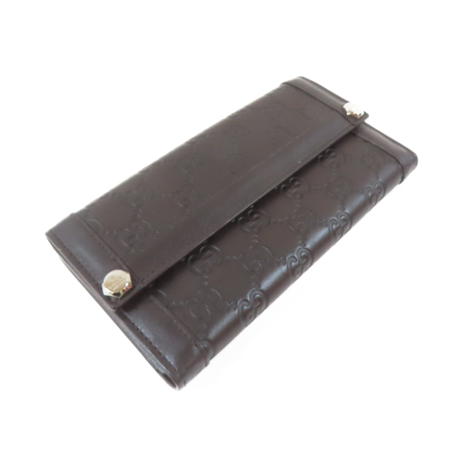 GUCCI 【激減優惠】牛皮皮革Long Wallet啪鈕長錢包啡色