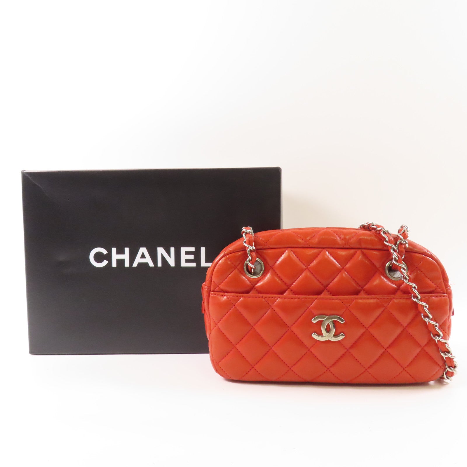 CHANEL 羊皮皮革Chain Shoulder銀扣鏈帶肩背袋