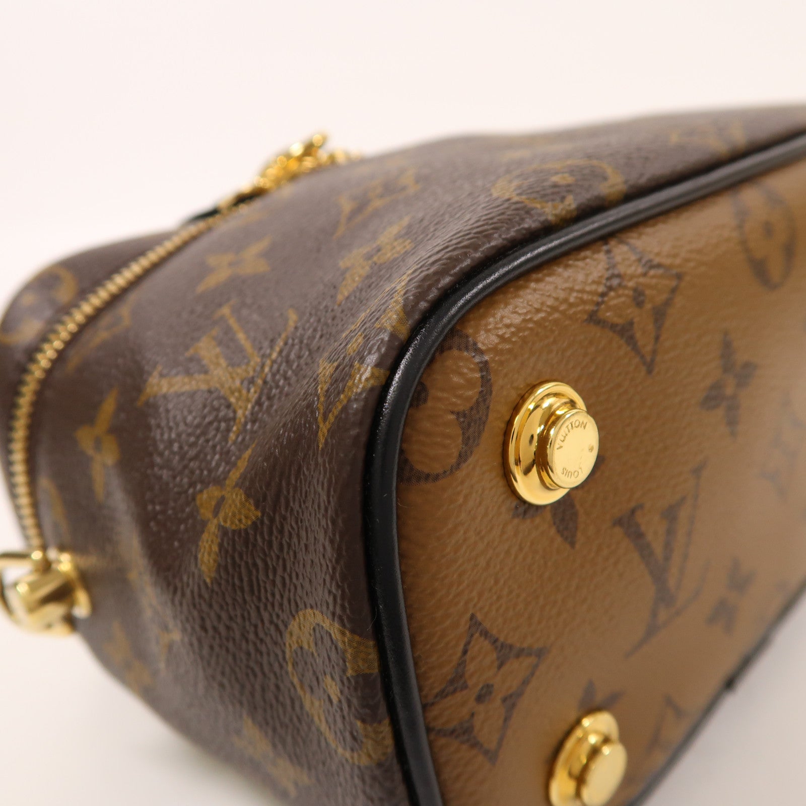 LOUIS VUITTON Monogram Reverse Vanity PM金扣手挽肩背兩用袋棕色