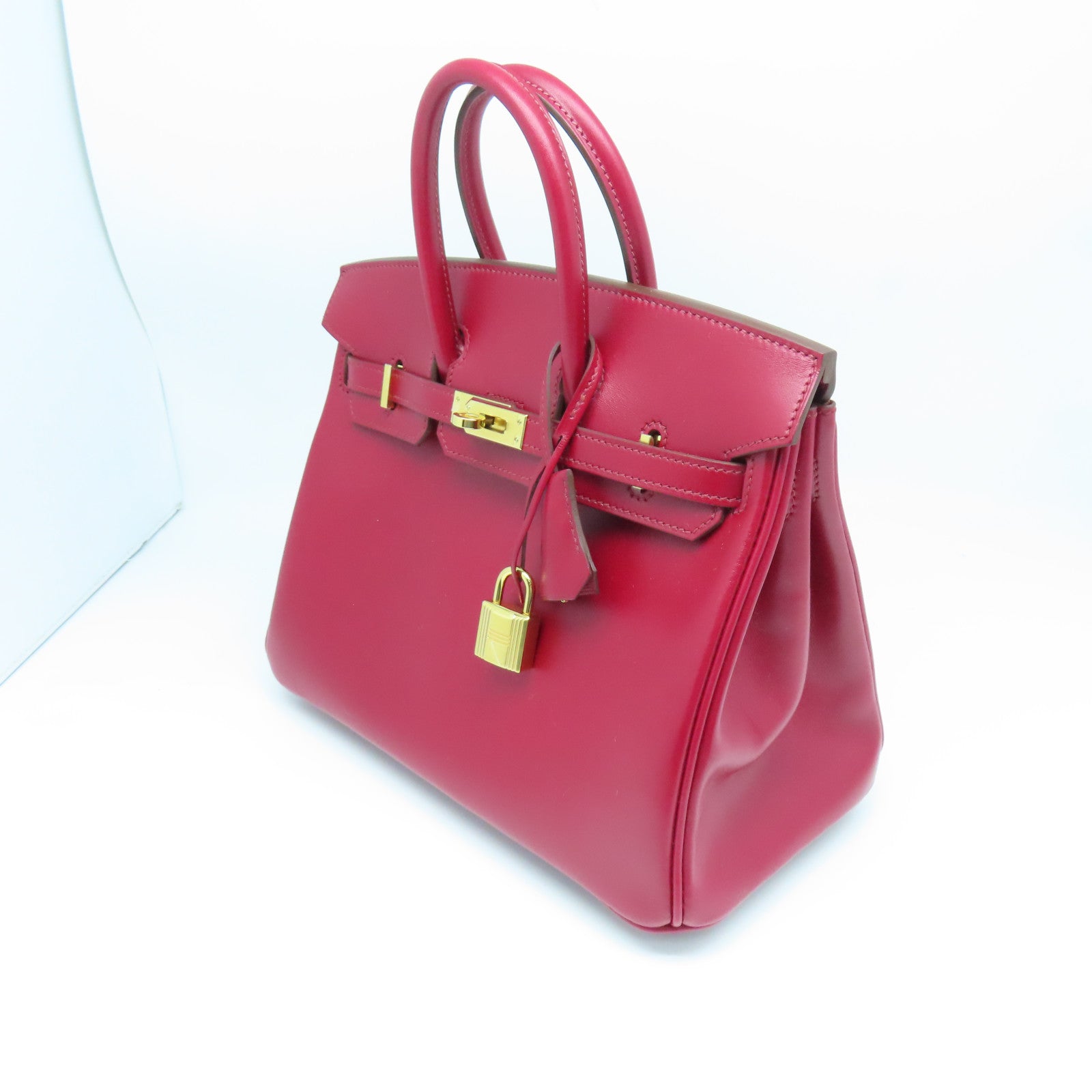 HERMES 【清倉大減價】Tadelakt Birkin 25金扣手挽袋寶石紅色