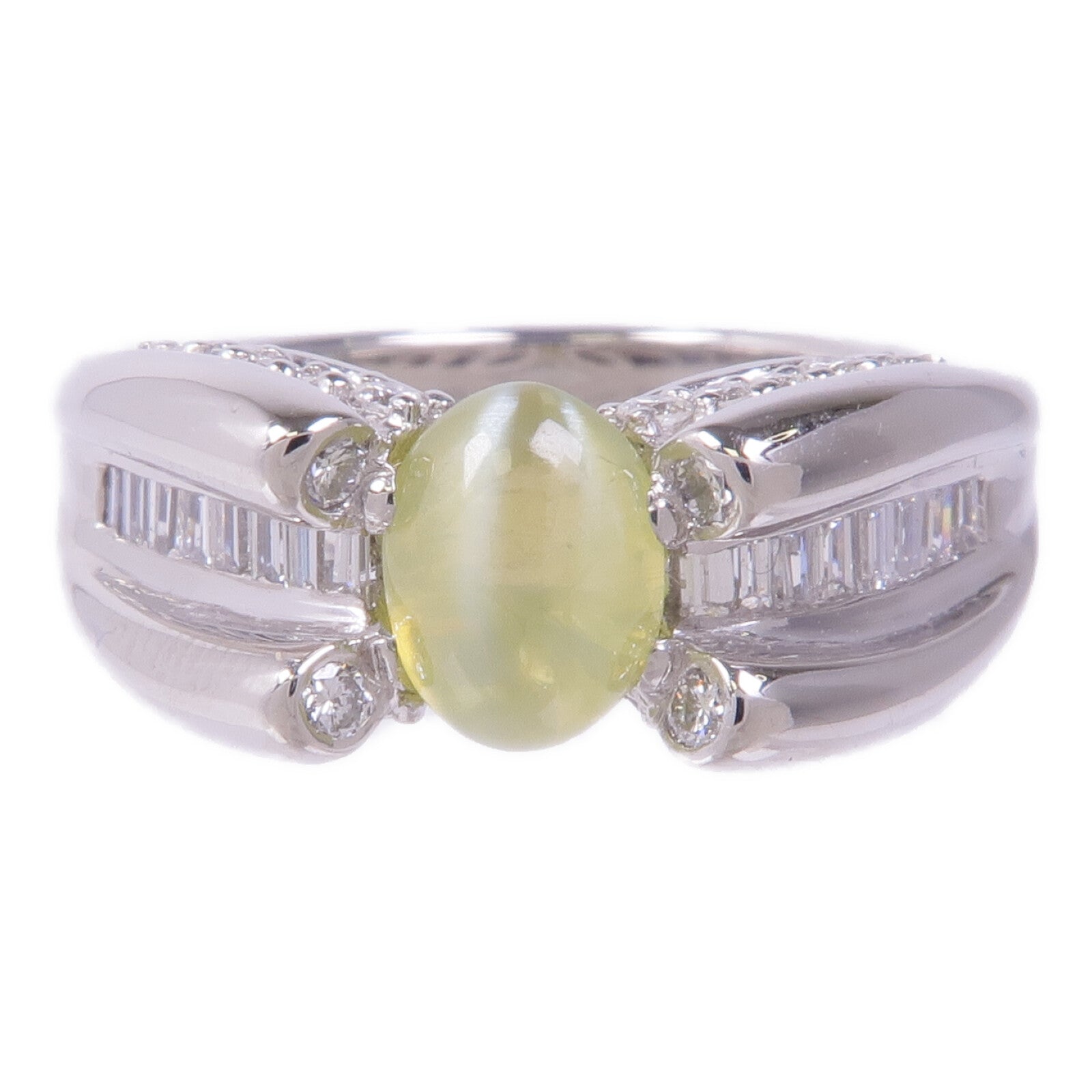 JEWELRY PT900鉑金Cat's Eye Diamond Ring貓眼石/鑽石戒指US#6.25