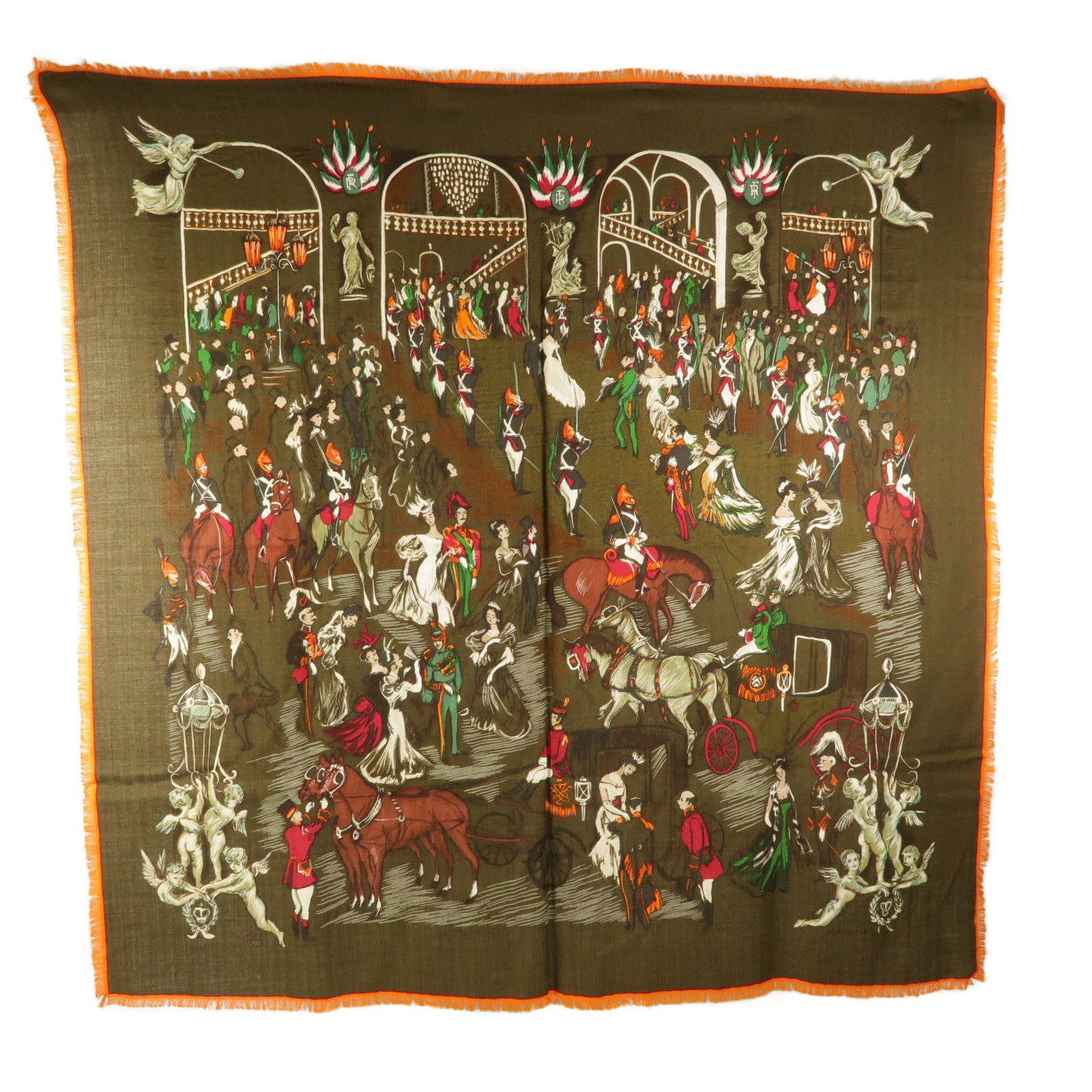 HERMES 絲質/羊絨Soiree De Gala Scarf 90x90絲巾