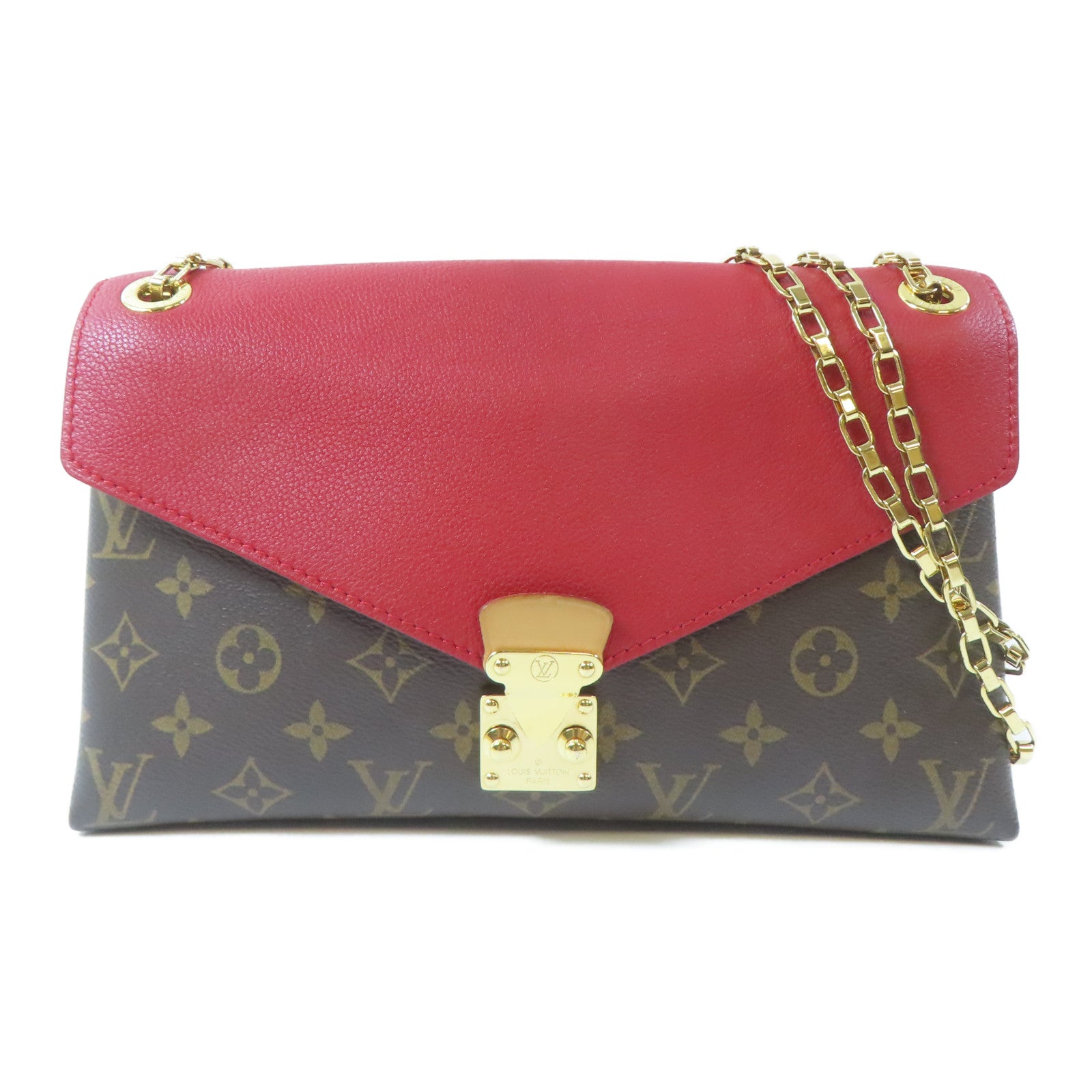 LOUIS VUITTON Monogram Pallas Chain Bag金扣鏈帶肩背袋啡色/紅色