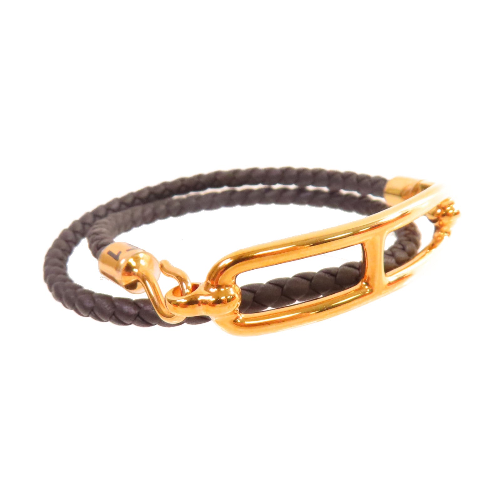 HERMES 鍍金/Swift皮革Roulis Double Tour T1 Bracelet 手鏈黑色
