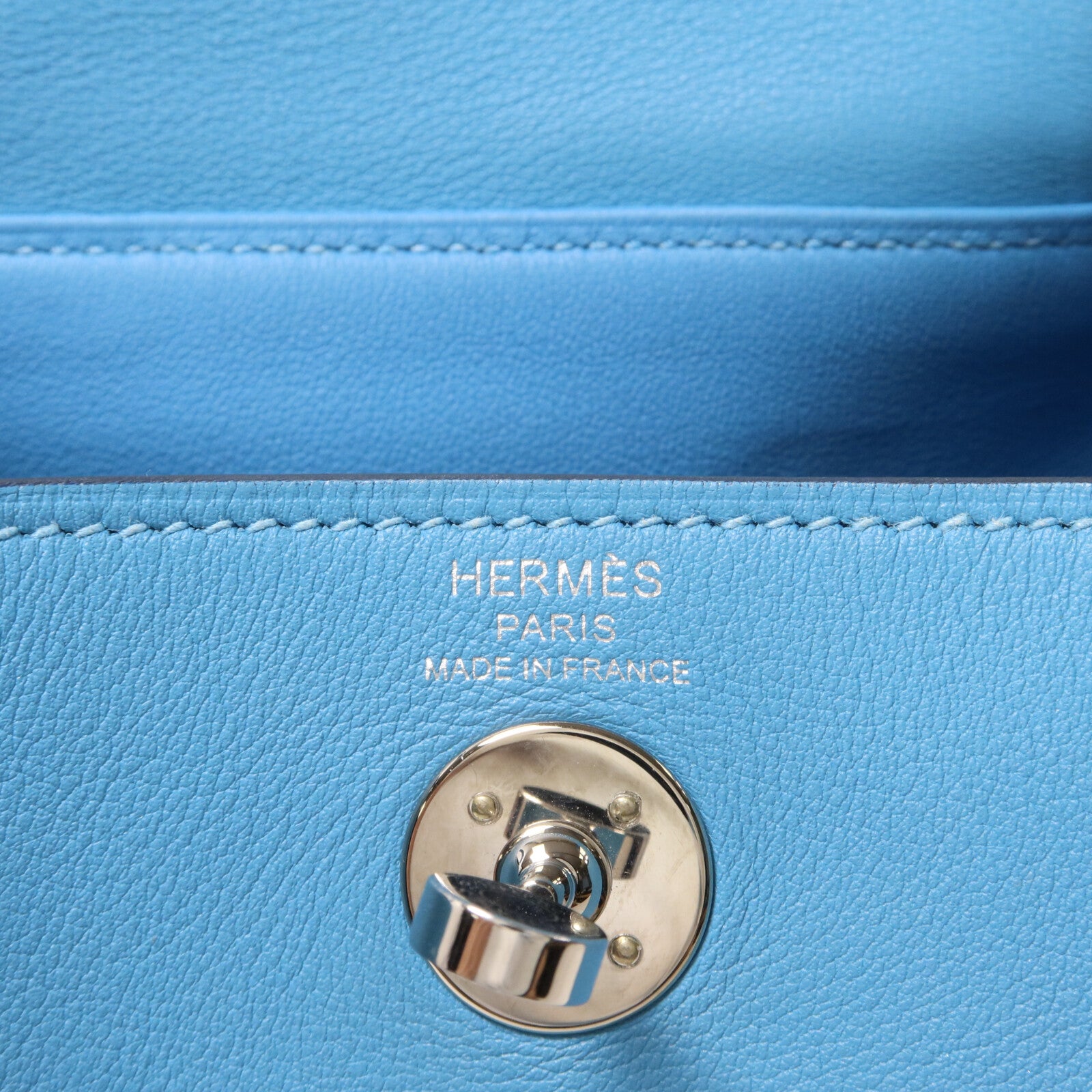 HERMES Swift皮革Mini Lindy金扣手挽肩背兩用袋Bleu Frida