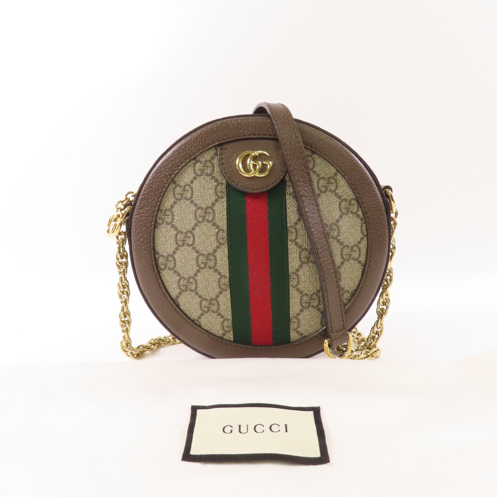 GUCCI GG GHW Ophidia Chain Shoulder Bag 550618 Coated Canvas Brown