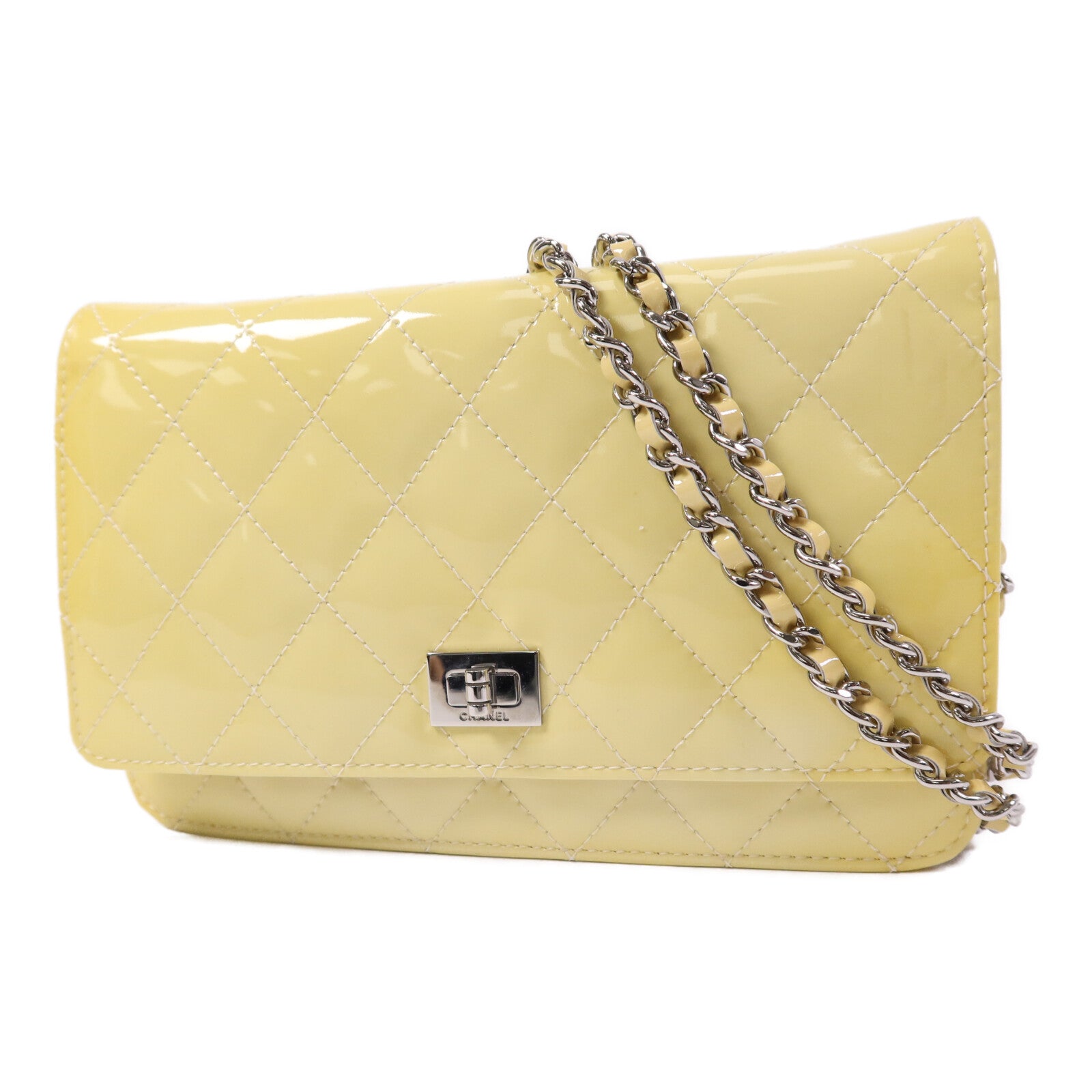 CHANEL 漆皮皮革WOC Wallet On Chain銀扣鏈帶肩背袋