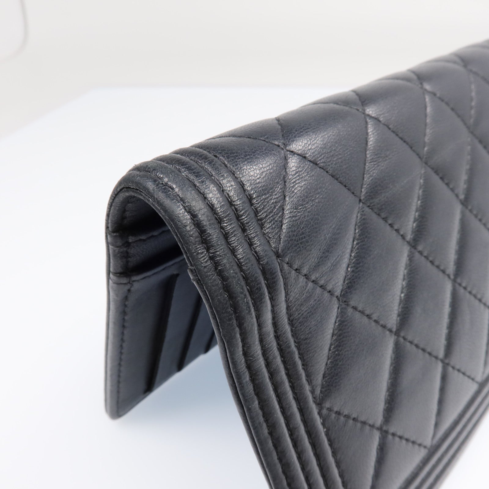 CHANEL 羊皮皮革Boy Long Wallet金扣長錢包
