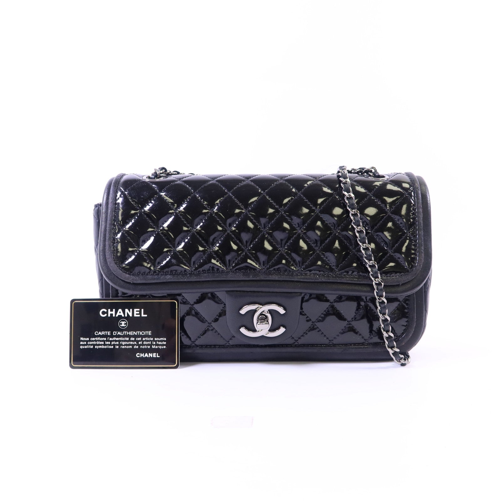 CHANEL 漆皮皮革Chain Shoulder Bag銀扣鏈帶肩背袋
