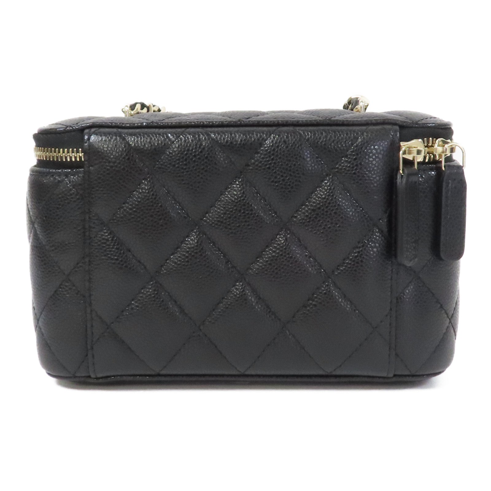 CHANEL 菱格牛皮皮革Chain Shoulder金扣鏈帶肩背袋黑色