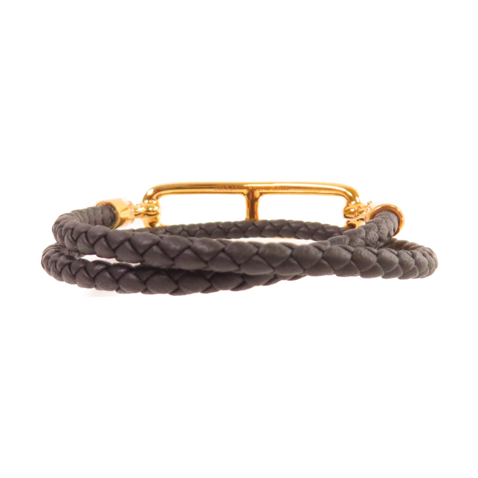 HERMES 鍍金/Swift皮革Roulis Double Tour T1 Bracelet 手鏈黑色