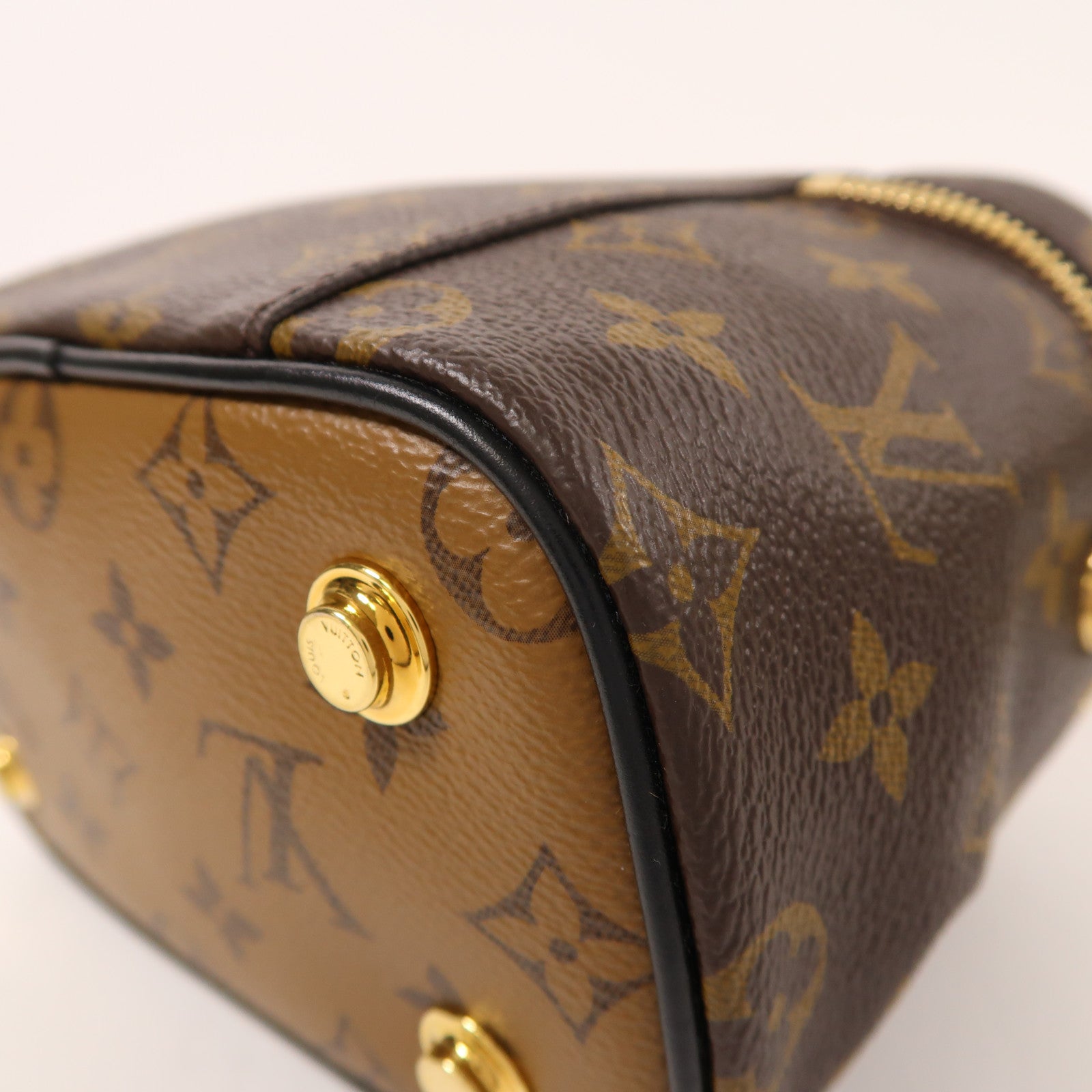 LOUIS VUITTON Monogram Reverse Vanity PM金扣手挽肩背兩用袋棕色