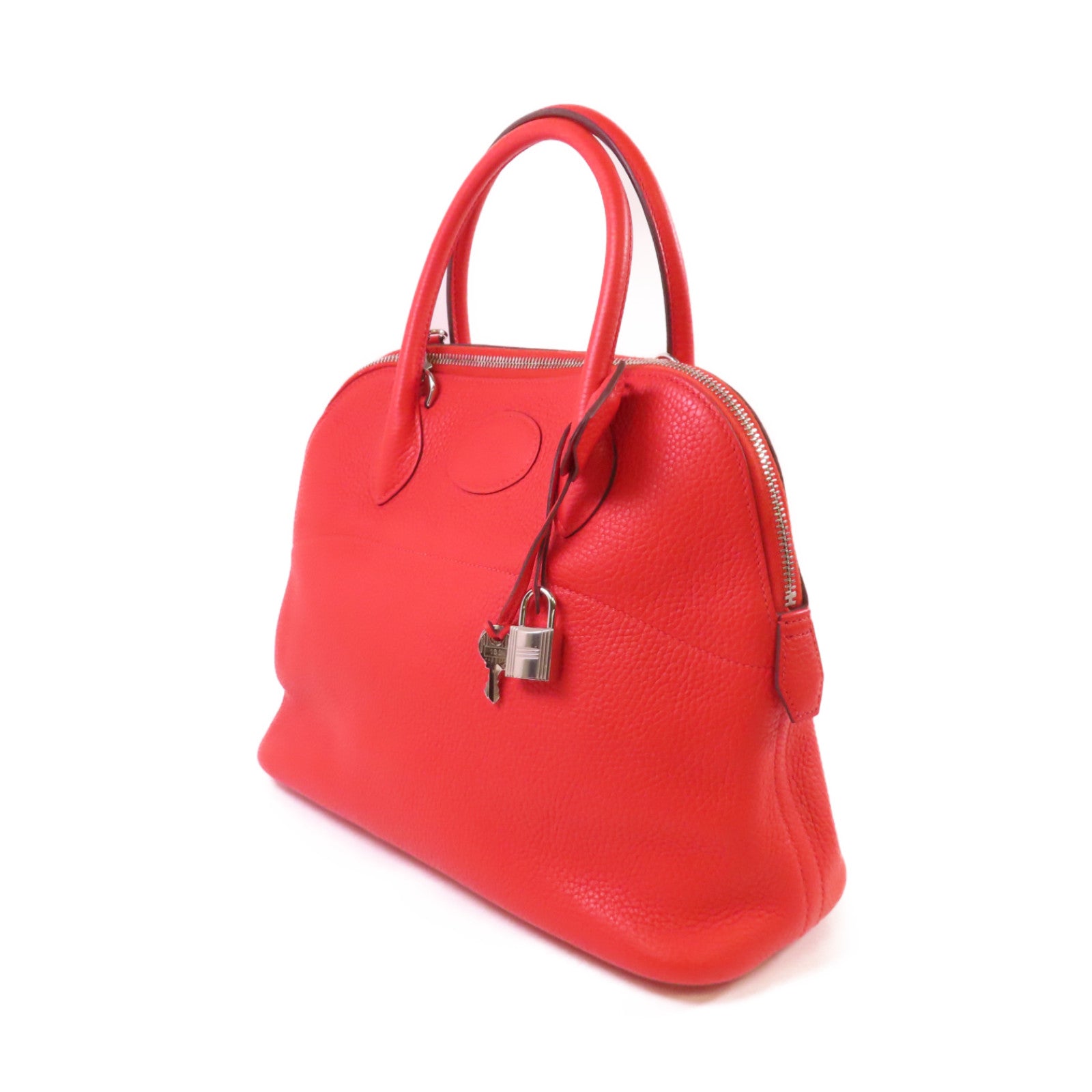 HERMES 【激減優惠】Clemence皮革Bolide 31 2Way Hand Bag銀扣手挽肩背兩用袋Rouge Casaque法拉利紅色