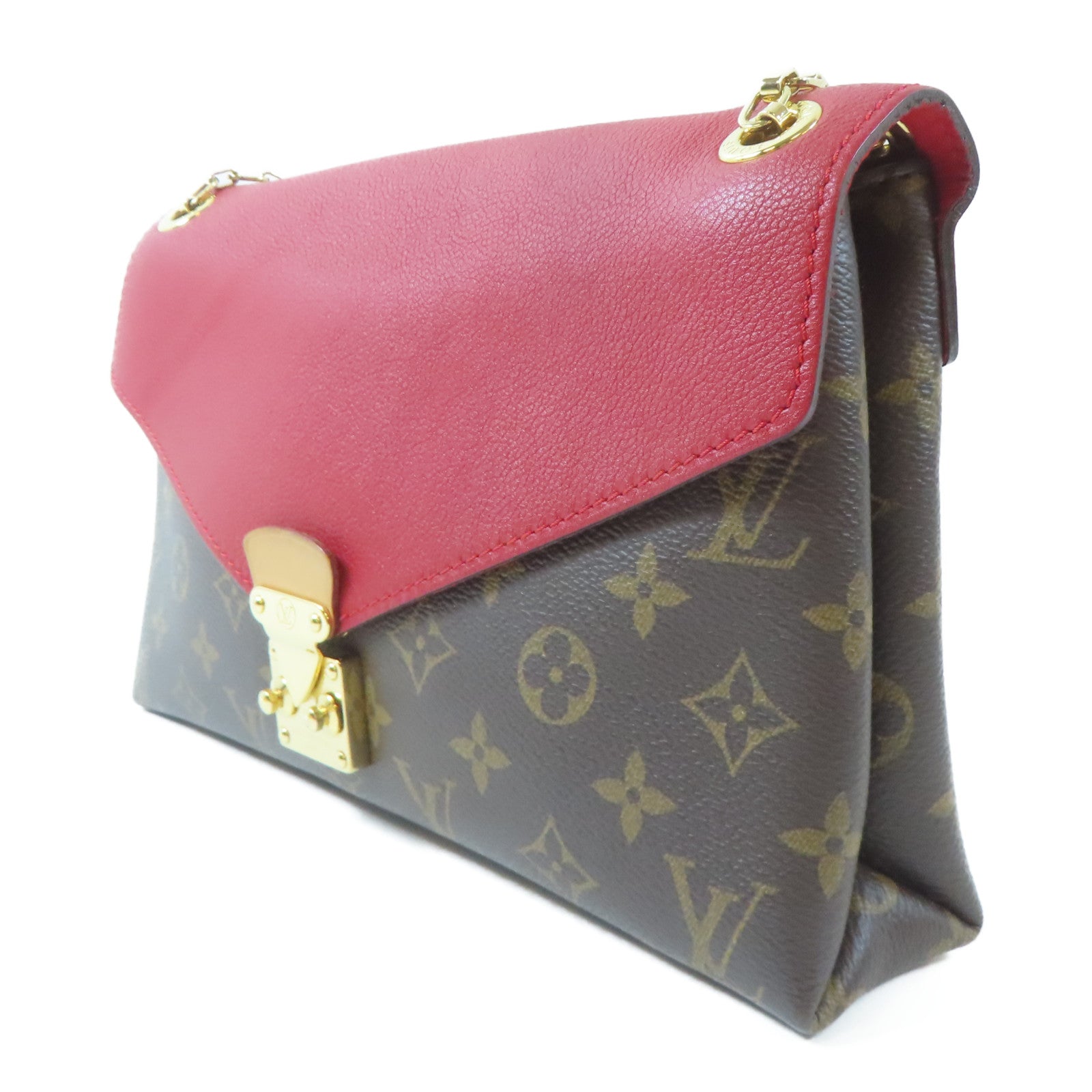 LOUIS VUITTON Monogram Pallas Chain Bag金扣鏈帶肩背袋啡色/紅色