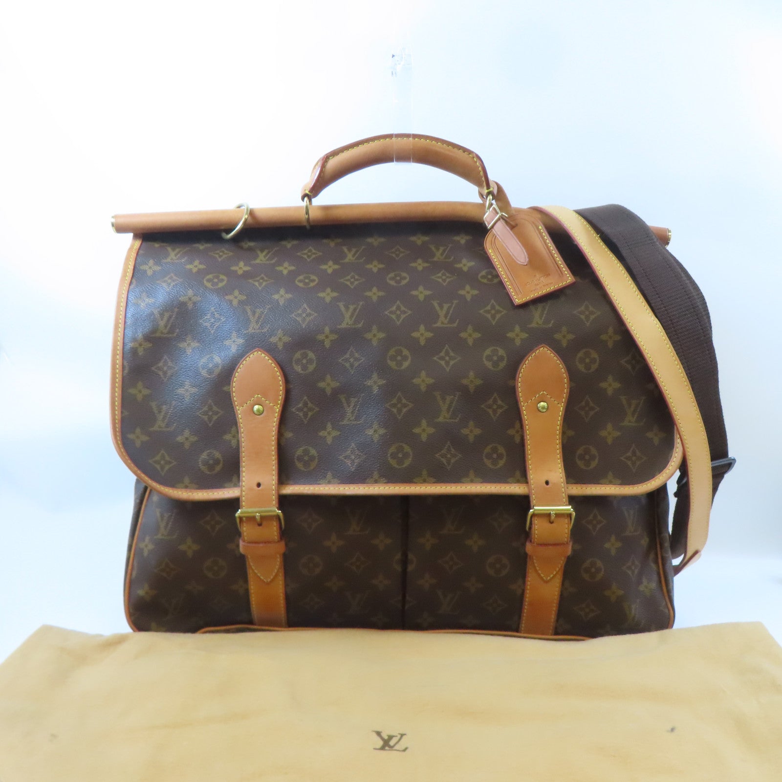LOUIS VUITTON Monogram Hunting Bag金扣手挽肩背兩用袋啡色